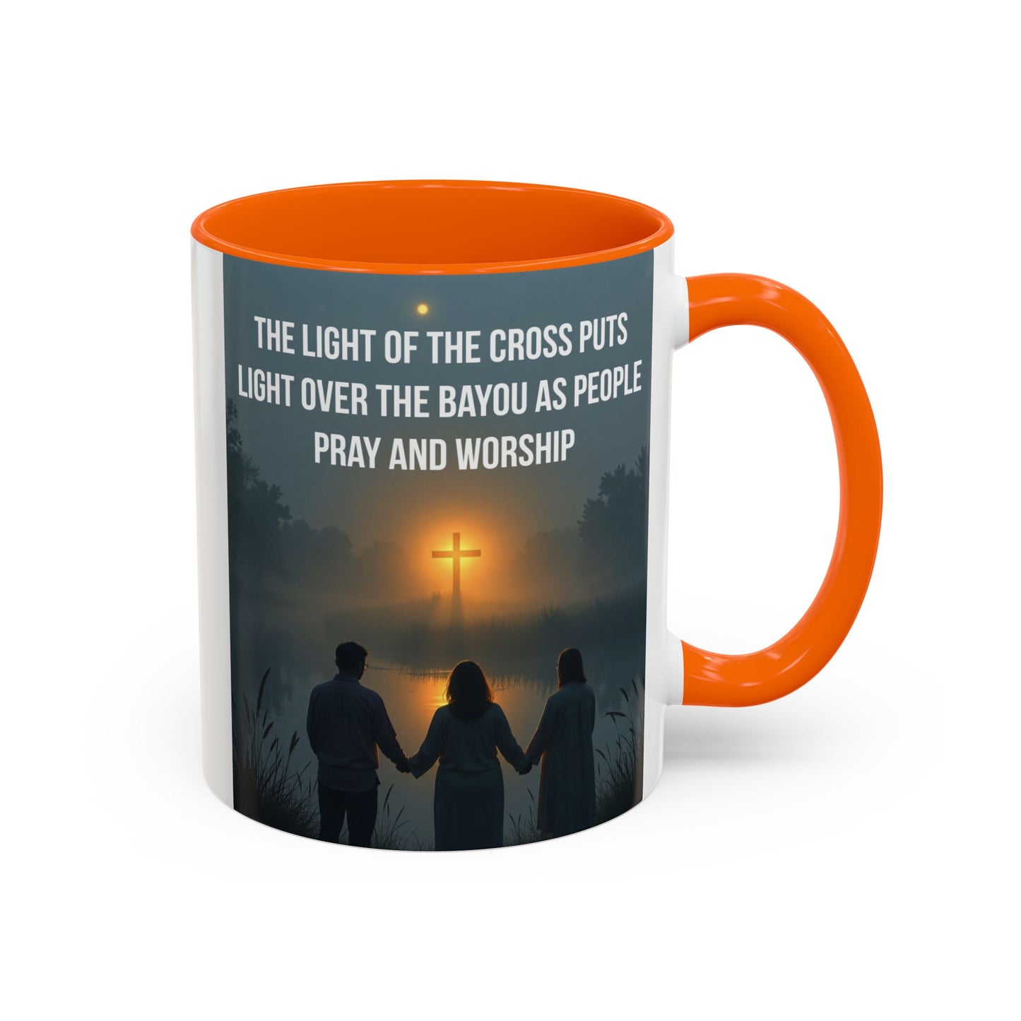 Christian Accent Coffee Mug — “The Light of the Cross” Inspirational Bible Verse Design