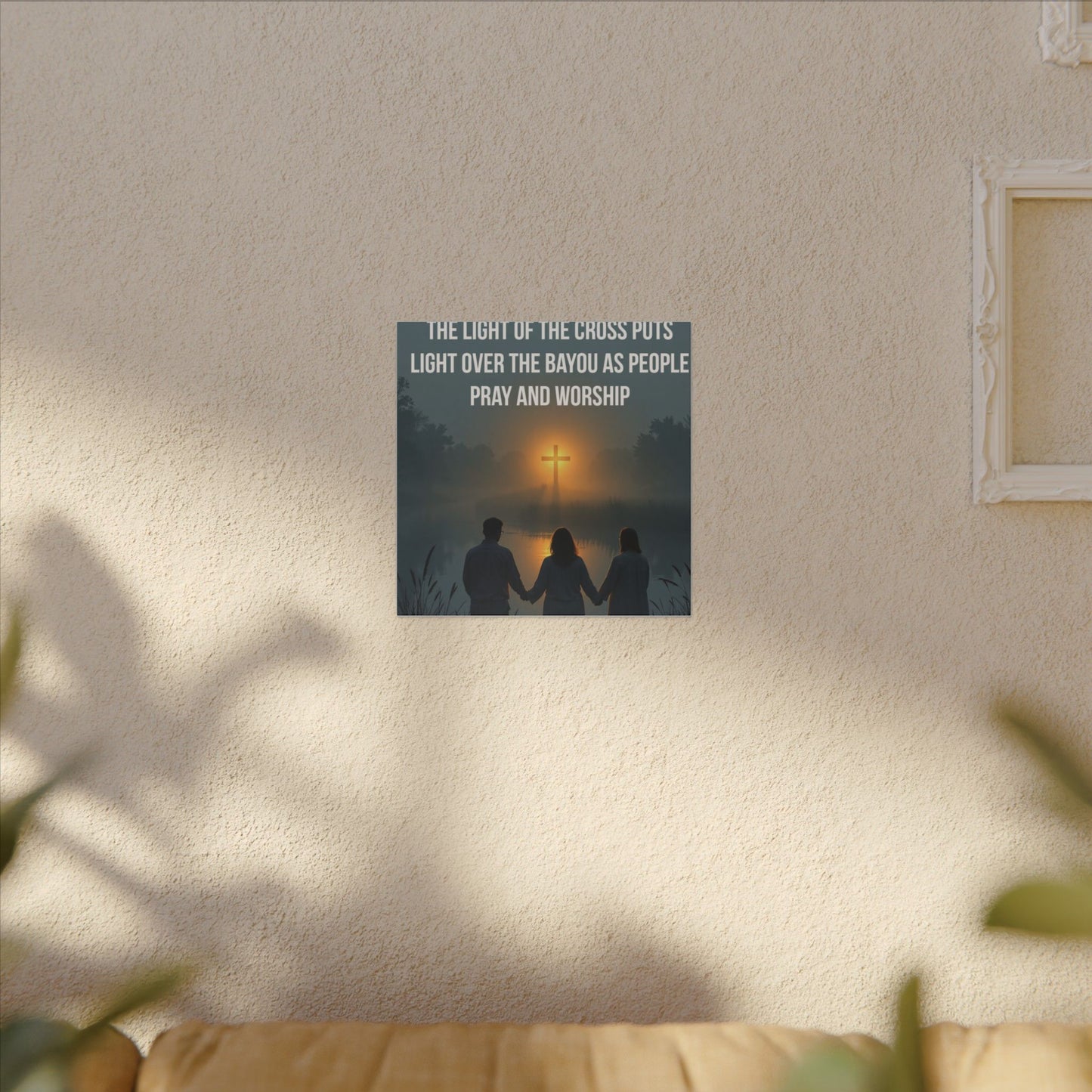 Faith Wall Art Canvas — “The Light of the Cross Puts Light Over the Bayou as People Pray and Worship”