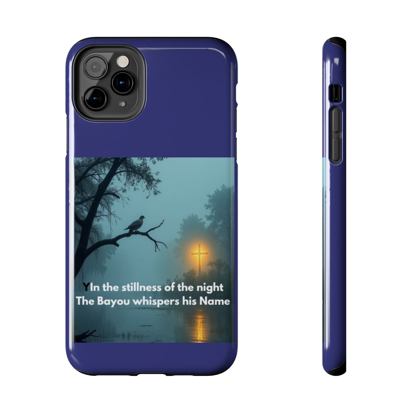 Tough Phone Case — 'In the stillness of the night the Bayou whispers his Name' Moody Bayou Cross Design