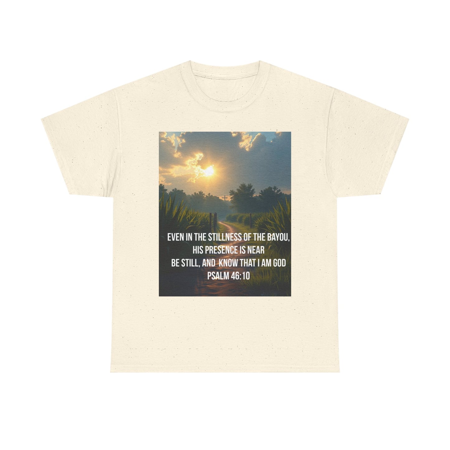 Psalm 46:10 Sunrise T‑Shirt — "Be Still" Christian Faith Tee