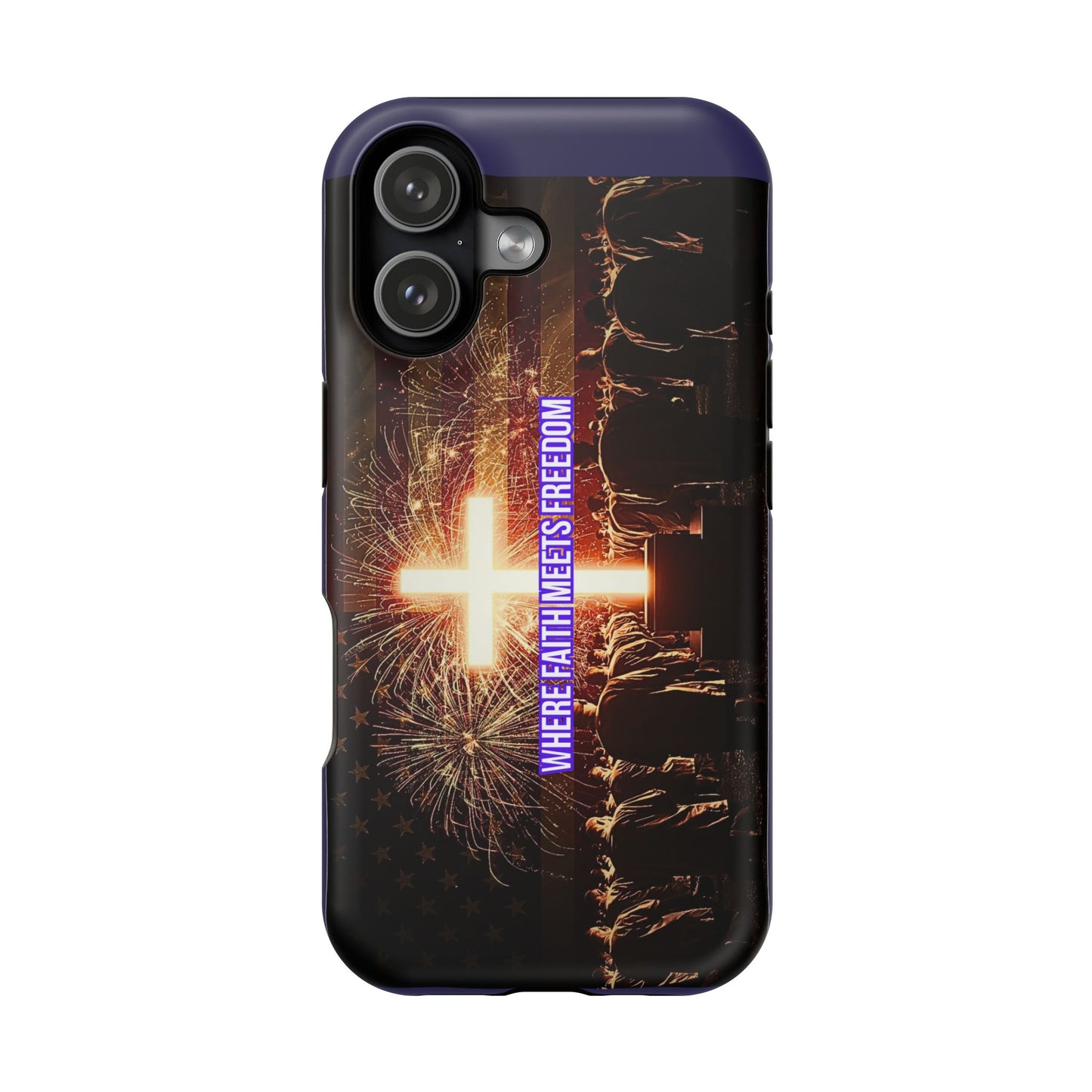 Christian Cross iPhone Case — “Where Faith Meets Freedom” Magnetic Impact-Resistant Phone Case