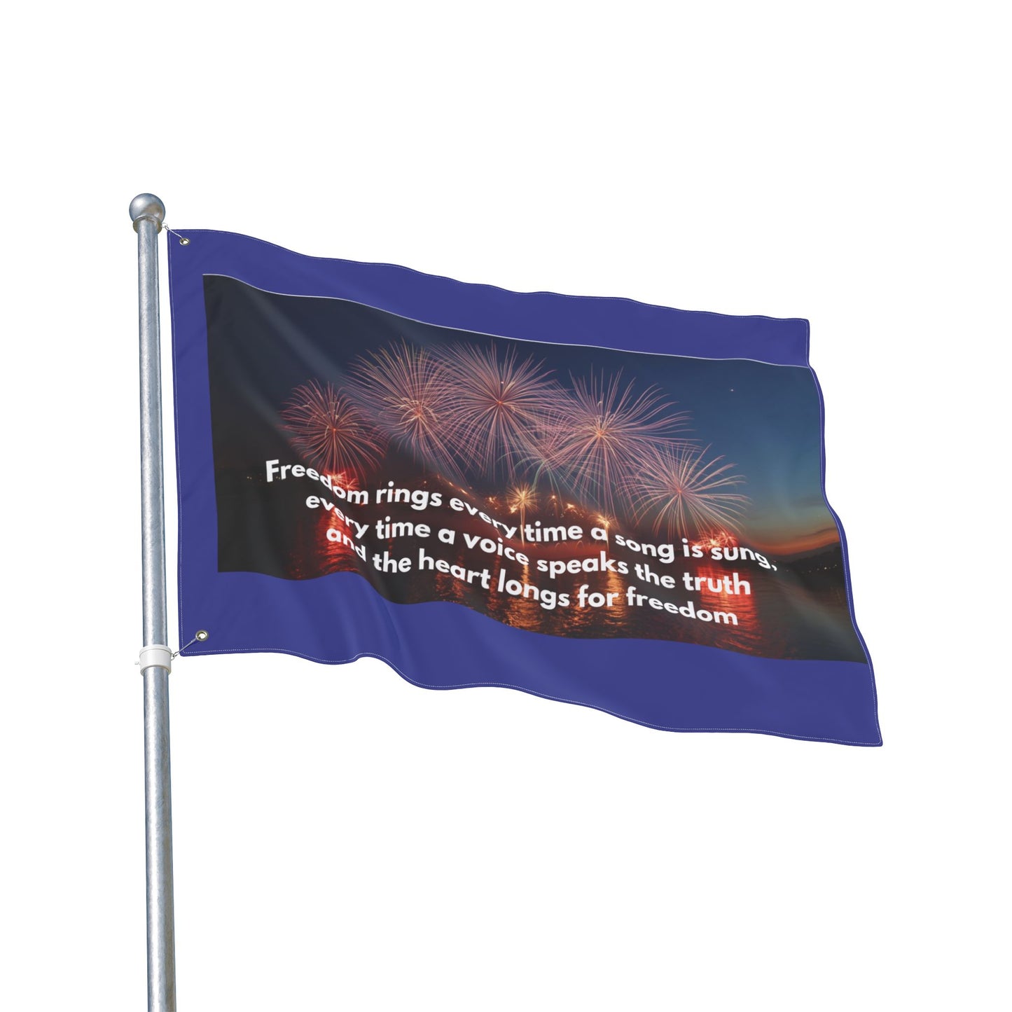 Patriotic Fireworks Flag — "Freedom rings every time a song is sung" Double-Sided Garden Flag