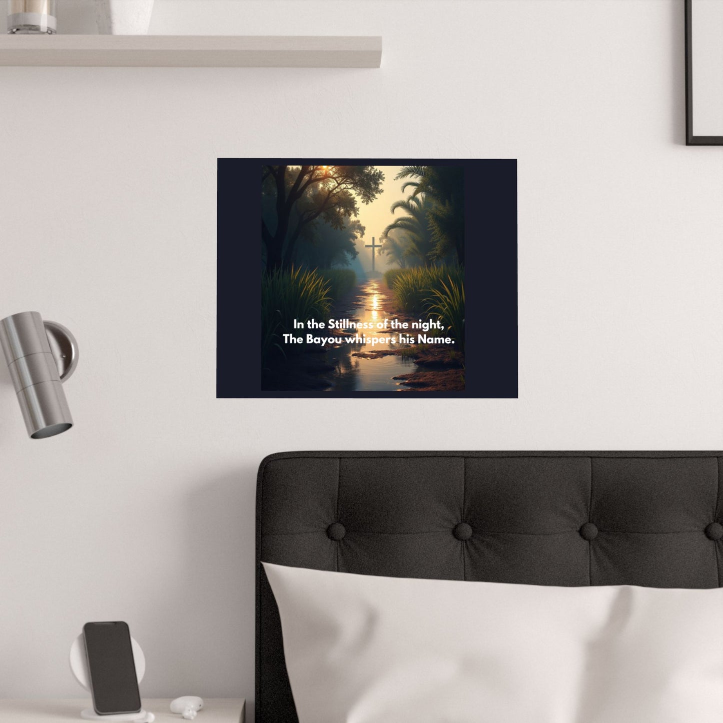 Bayou Cross Satin Poster — "In the Stillness of the Night, The Bayou Whispers His Name"