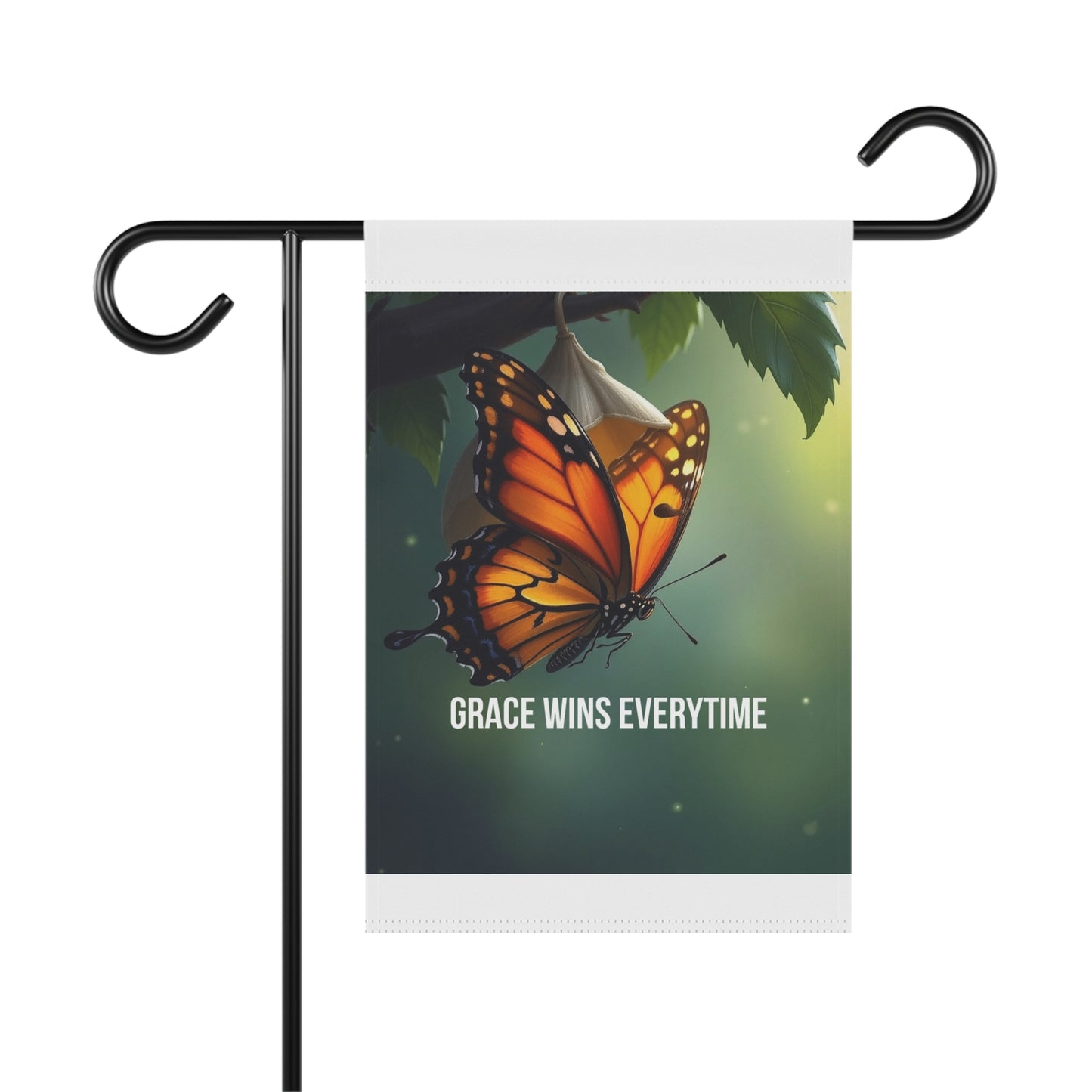 Butterfly Garden Banner — "Grace Wins Everytime" Decorative Yard Flag