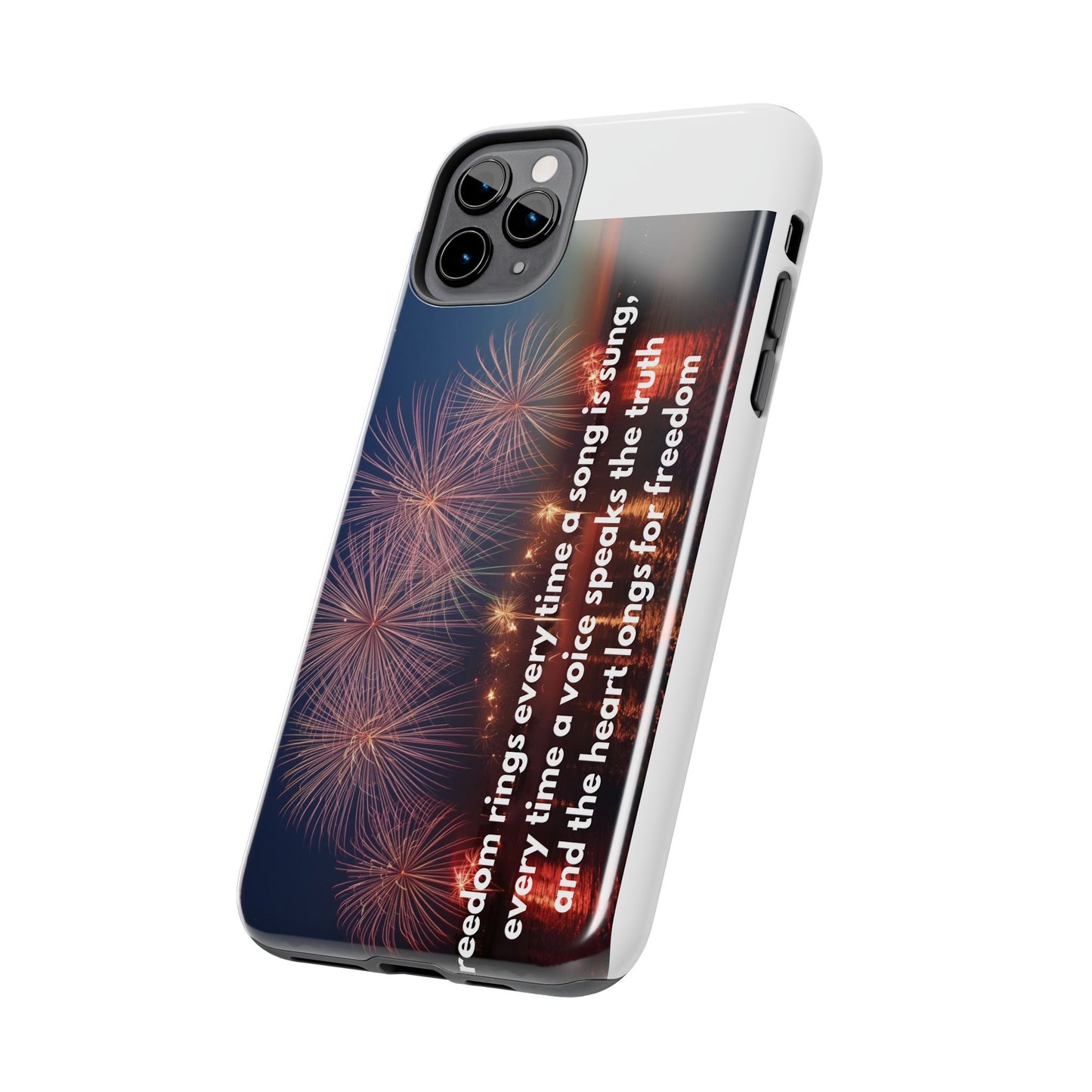 Patriotic Fireworks Tough Phone Case — "Freedom" Quote Protective Cover