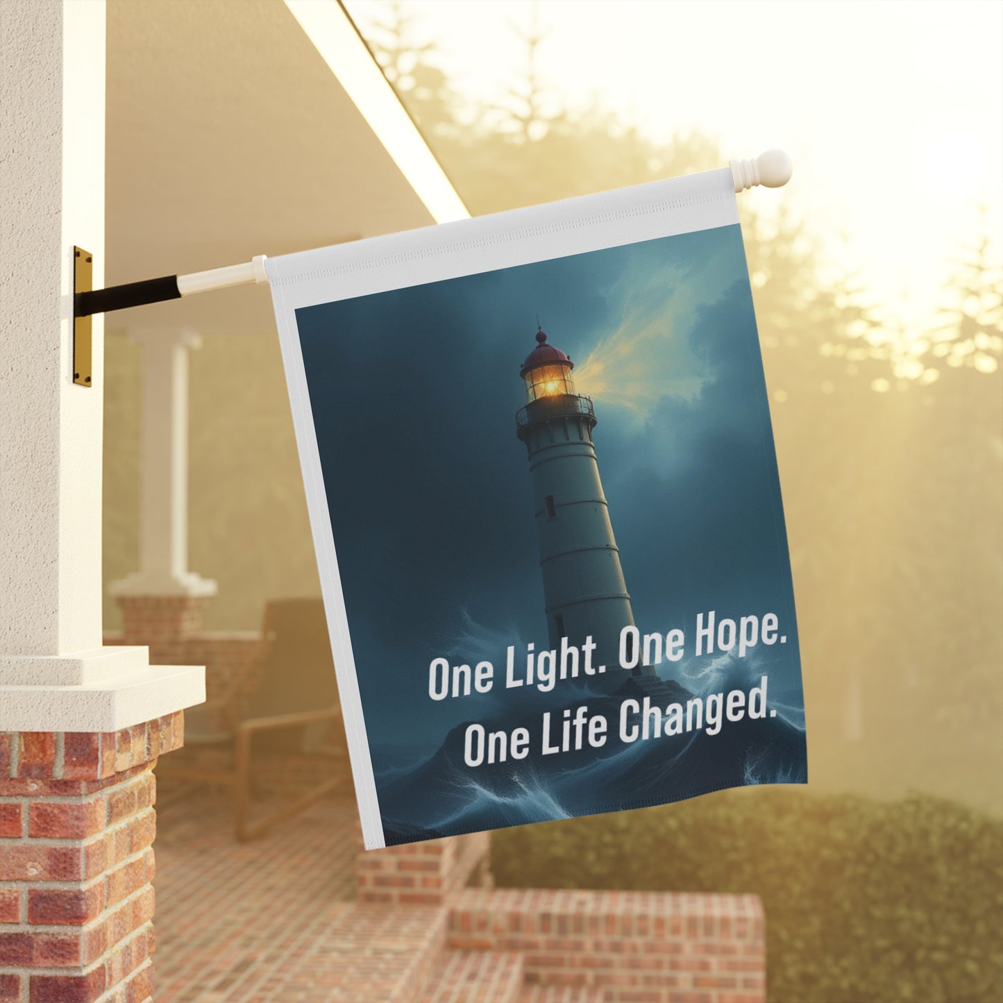 Lighthouse Garden Flag — "One Light. One Hope. One Life Changed." Inspirational Outdoor Banner