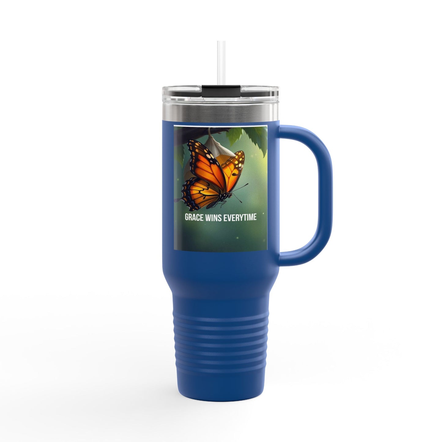 40oz Insulated Travel Mug — 'Grace Wins Everytime' Butterfly Design