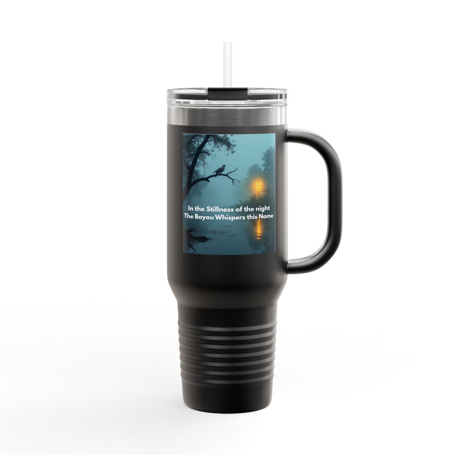 40oz Insulated Travel Mug — Moody Forest Nightscape with Quote