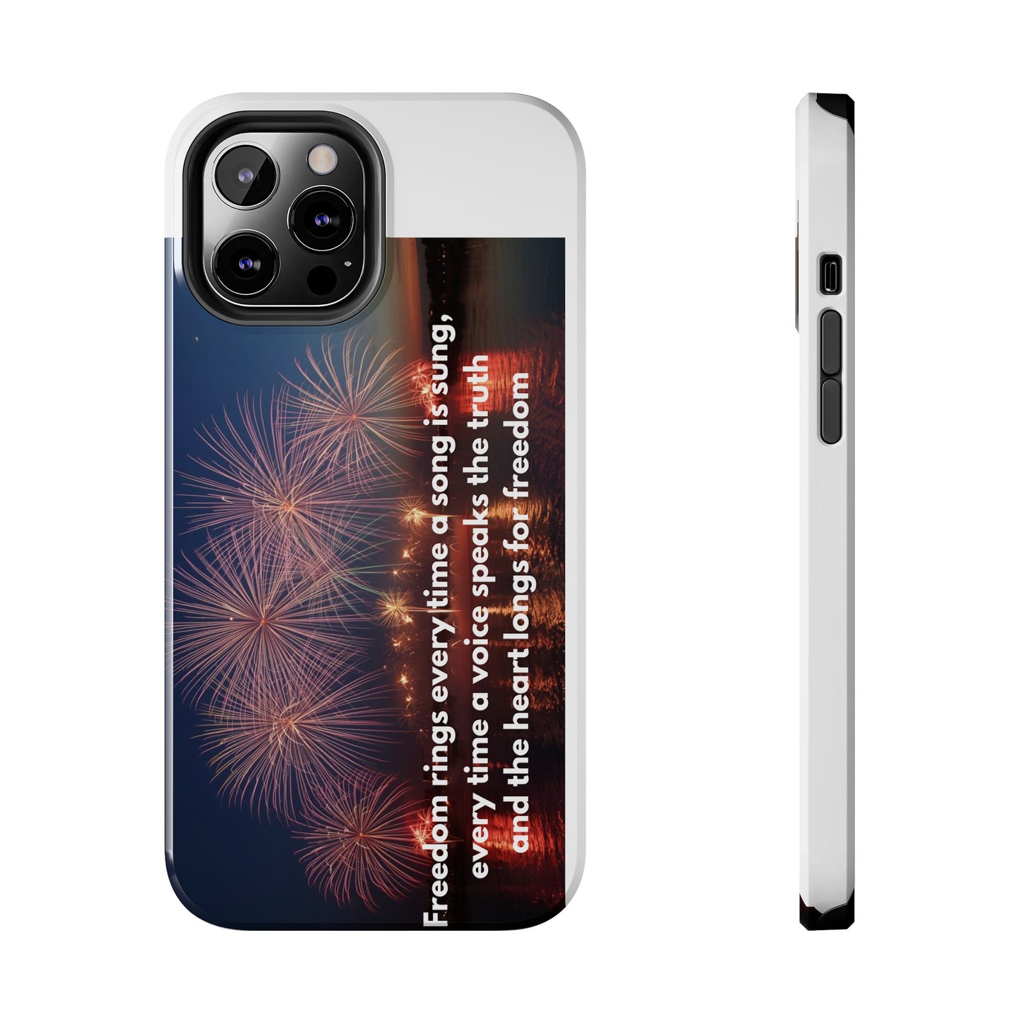 Patriotic Fireworks Tough Phone Case — "Freedom" Quote Protective Cover