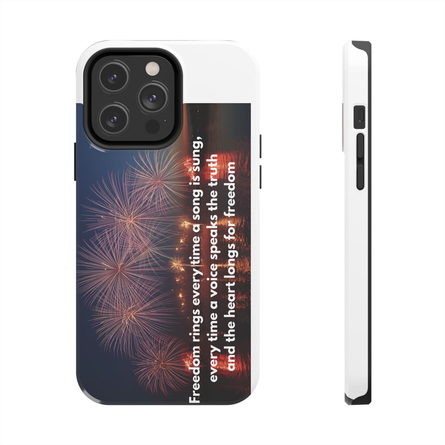 Patriotic Fireworks Tough Phone Case — "Freedom" Quote Protective Cover