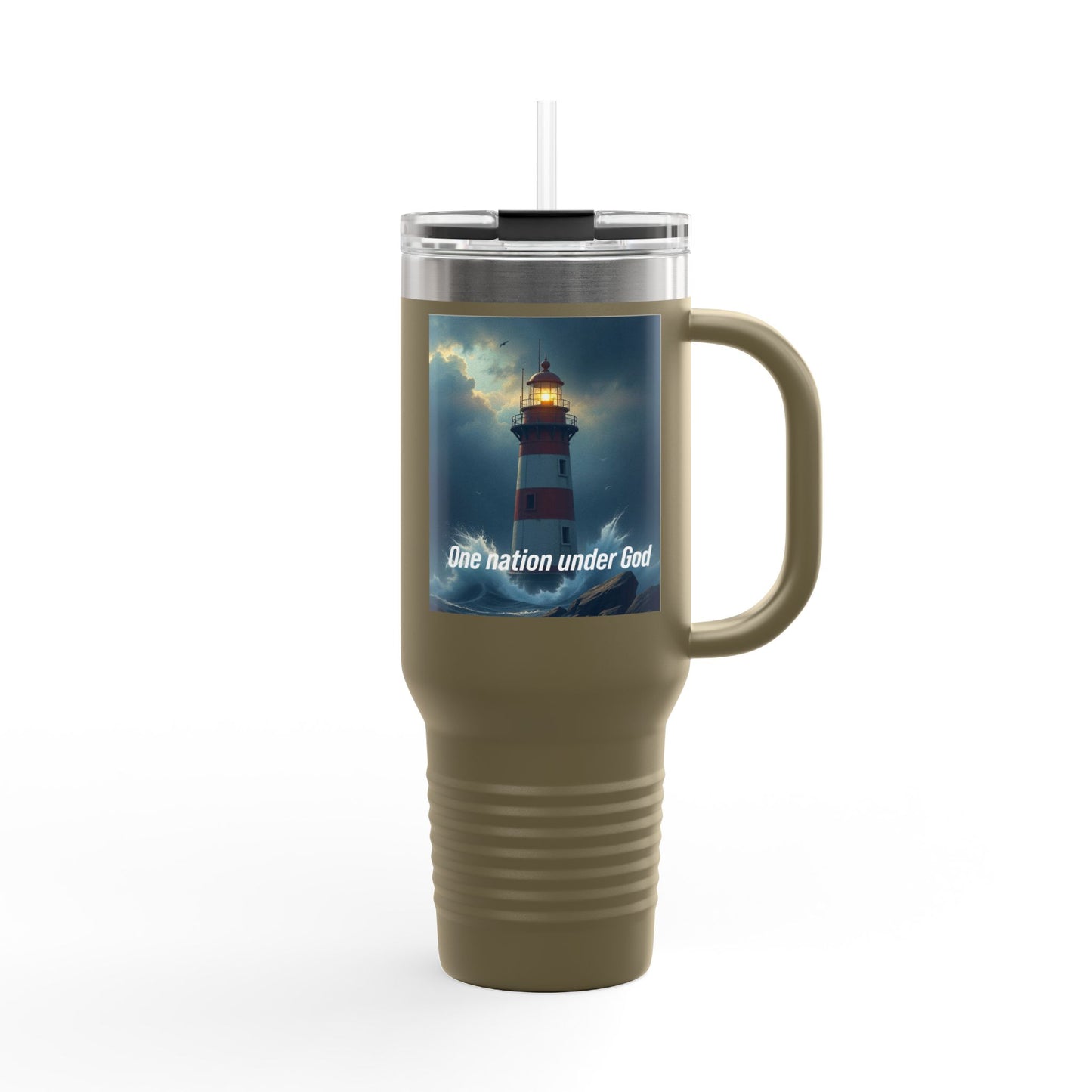Travel Mug — Lighthouse "One Nation Under God" Insulated 40oz Tumbler