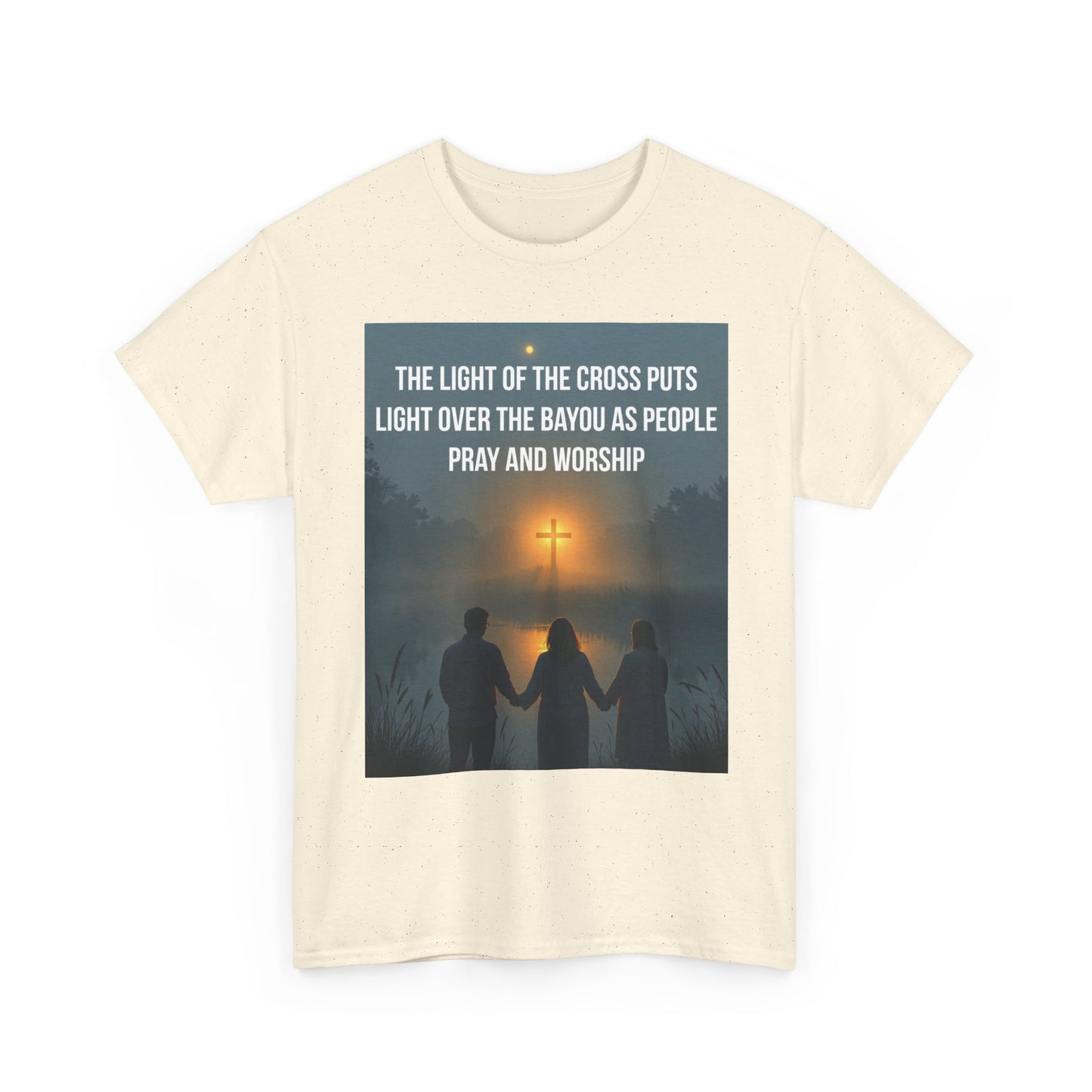 Christian Bayou Cross Tee — "The Light of the Cross Puts Light Over the Bayou" Faith T‑Shirt