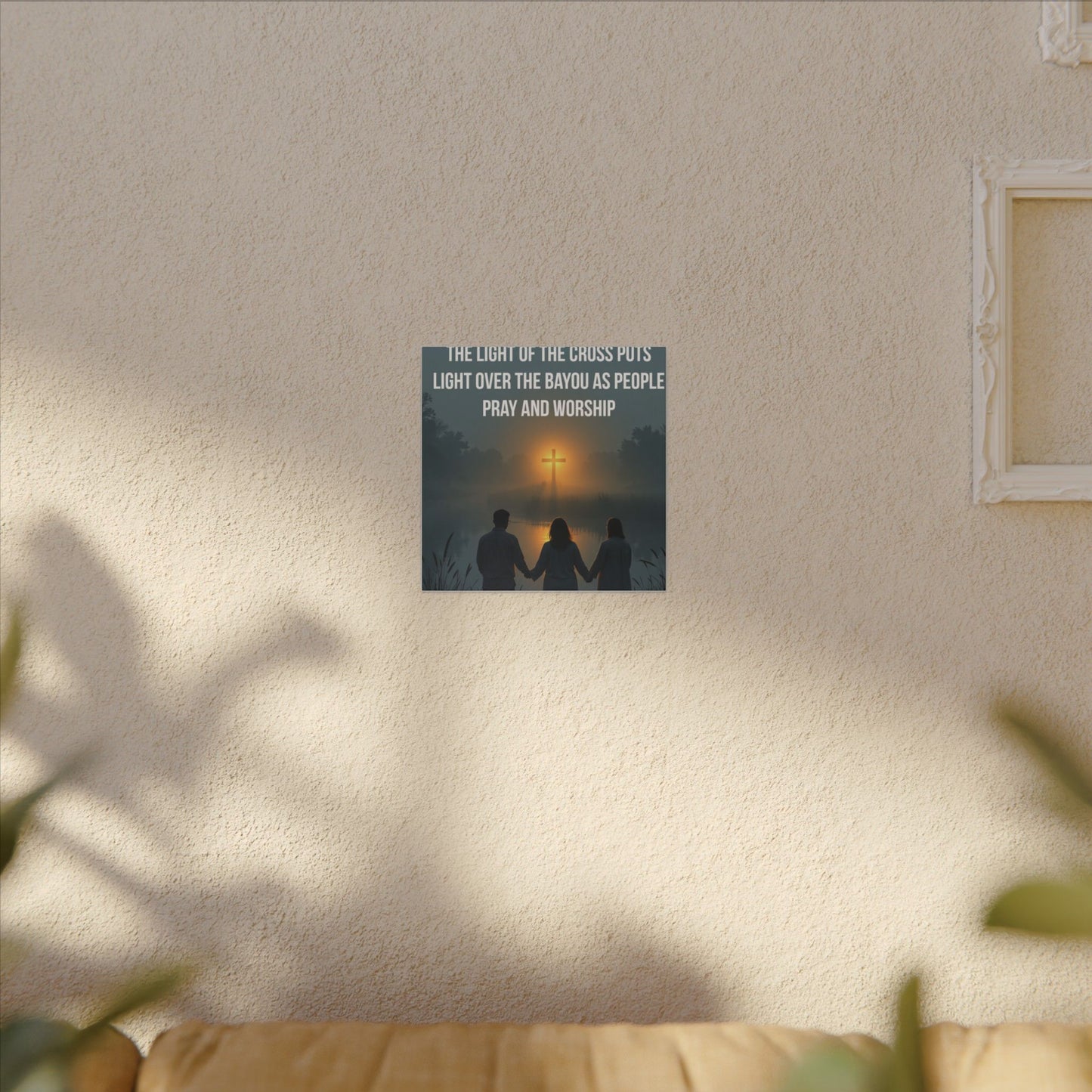 Faith Wall Art Canvas — “The Light of the Cross Puts Light Over the Bayou as People Pray and Worship”