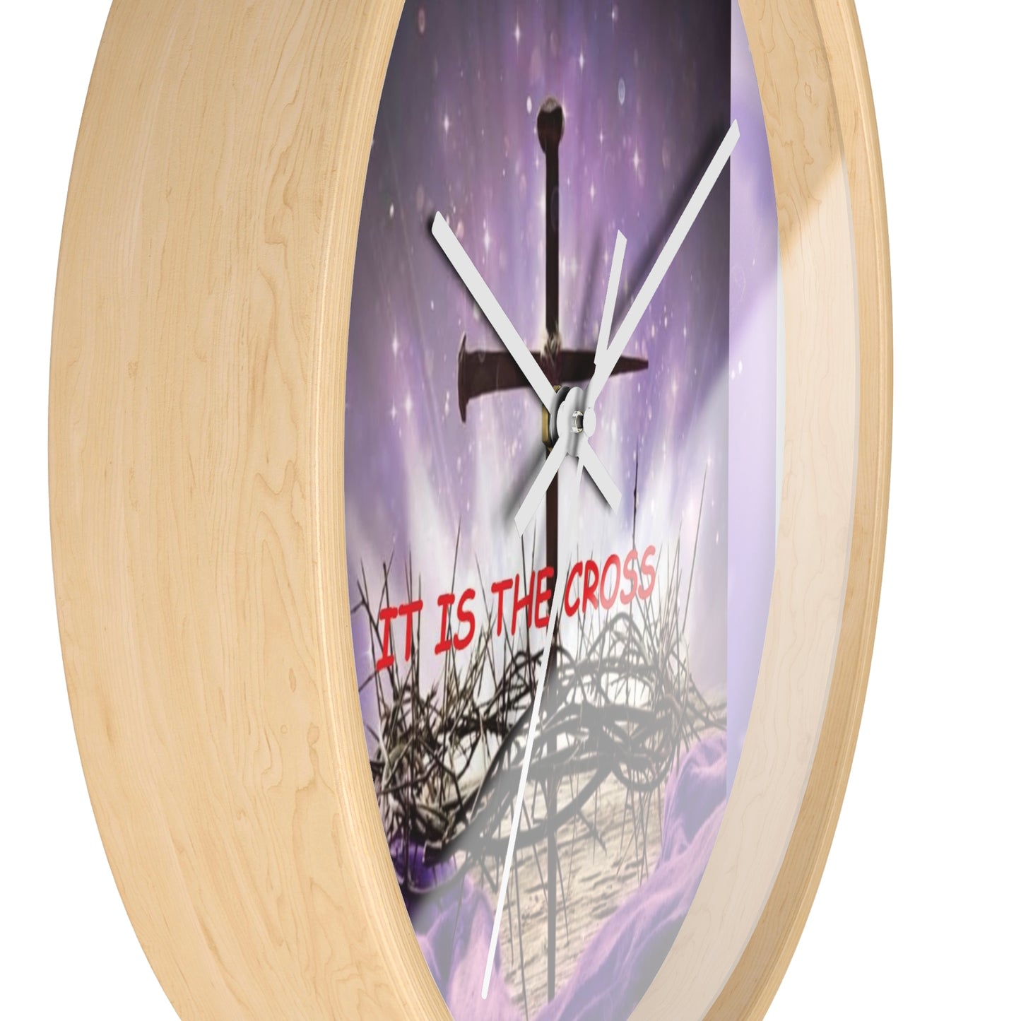 Christian Wall Clock — 'It Is The Cross' Inspirational Cross & Crown of Thorns Design