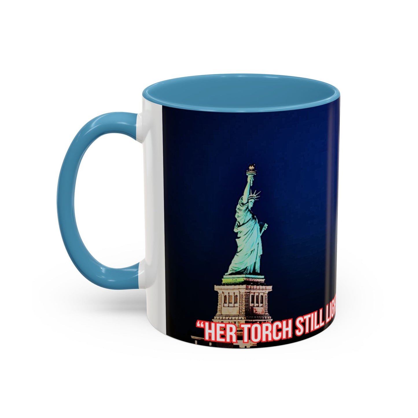 Fireworks Accent Coffee Mug — Inspirational "Lights the Path to Freedom" Design