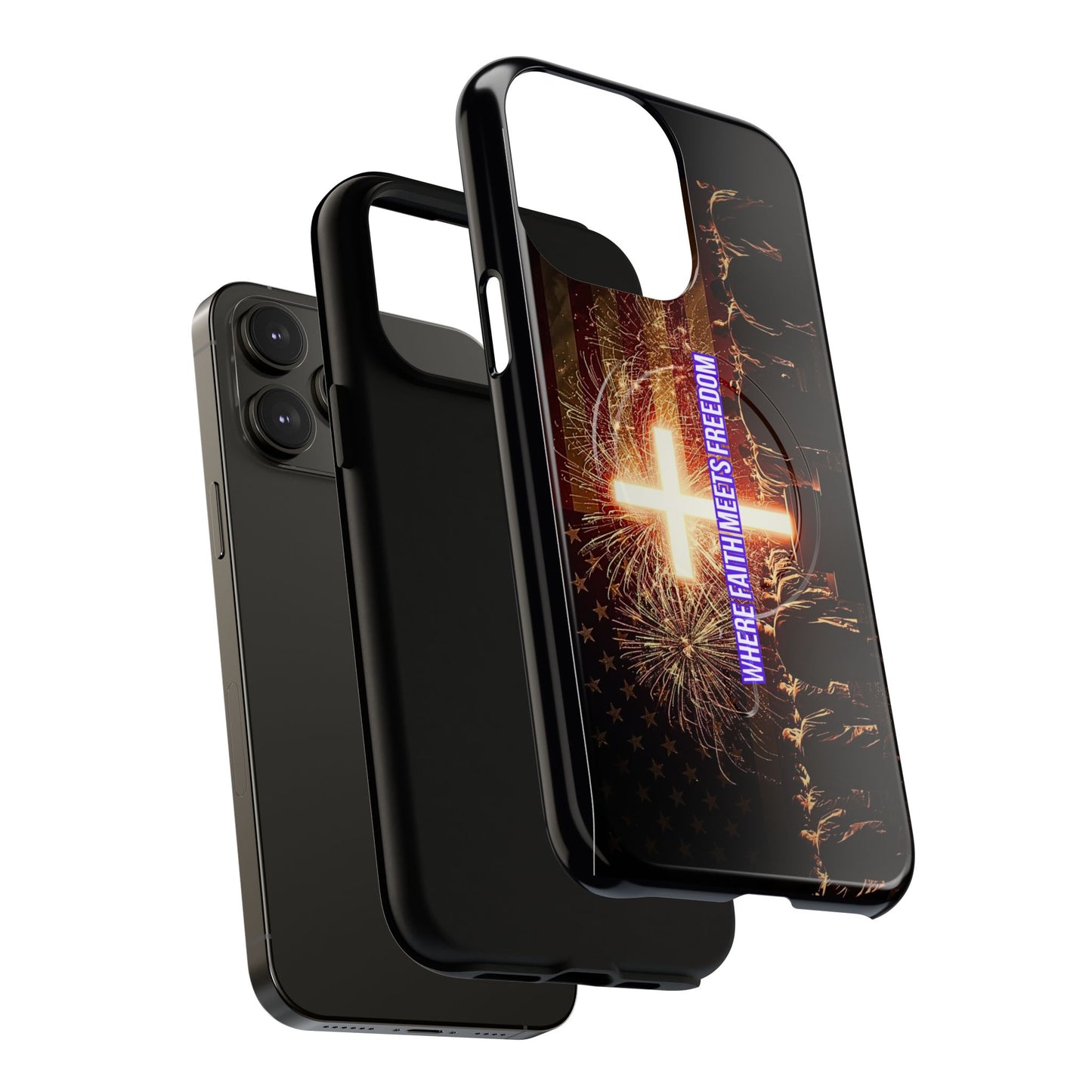 Christian Cross Phone Case - "Where Faith Meets Freedom" Tough Magnetic Case