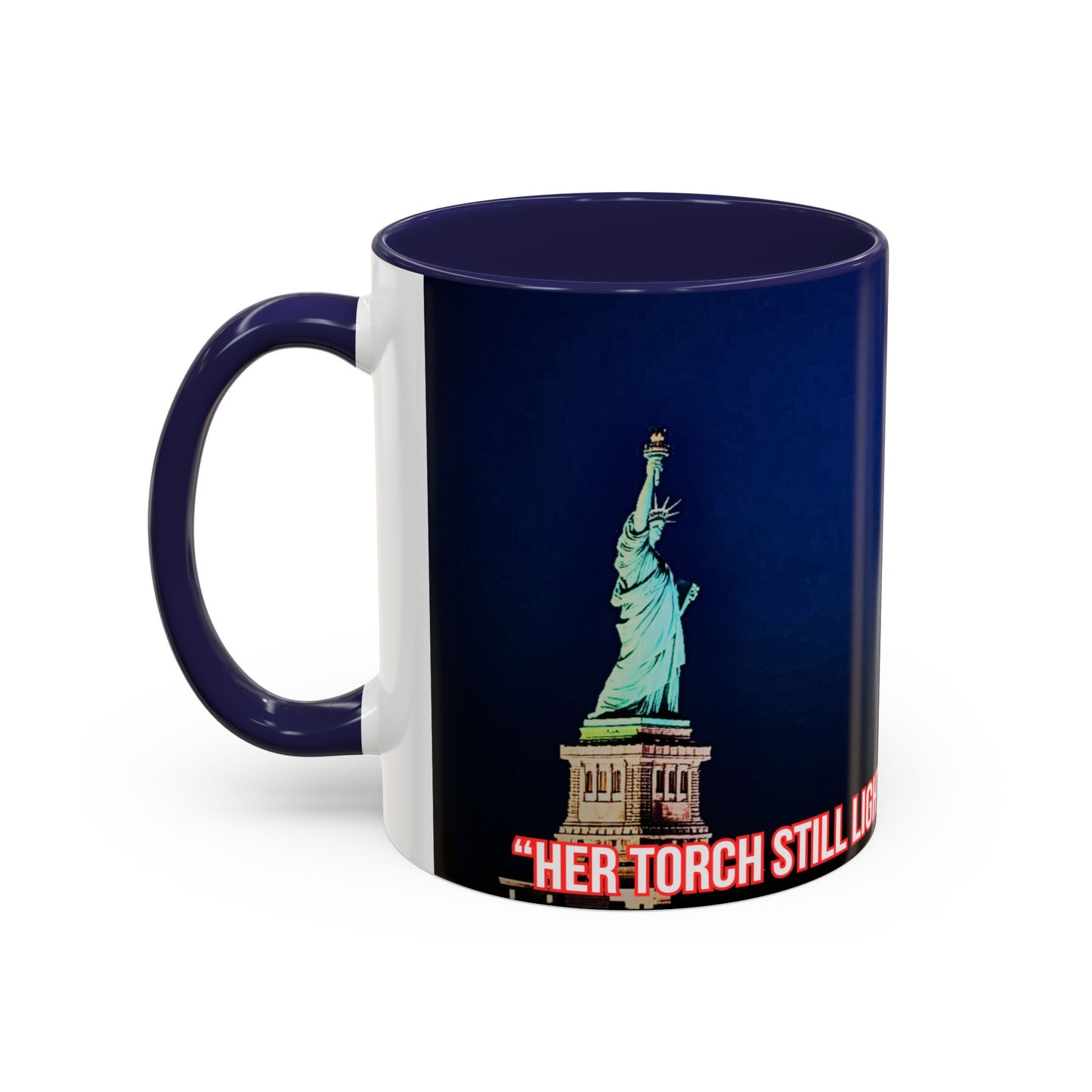 Fireworks Accent Coffee Mug — Inspirational "Lights the Path to Freedom" Design