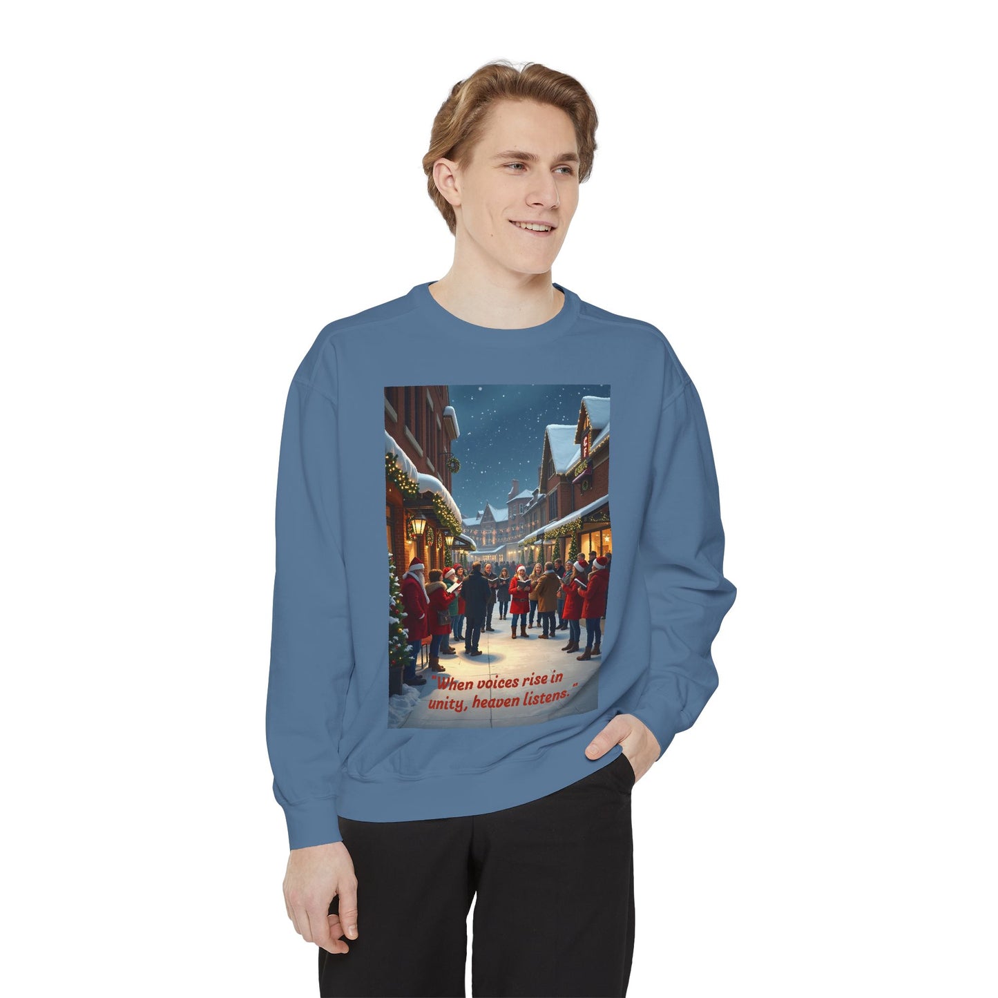 Cozy Holiday Sweatshirt with Vintage Street Scene, Christmas Gift, Unisex Apparel, Casual Wear, Year-Round Comfort