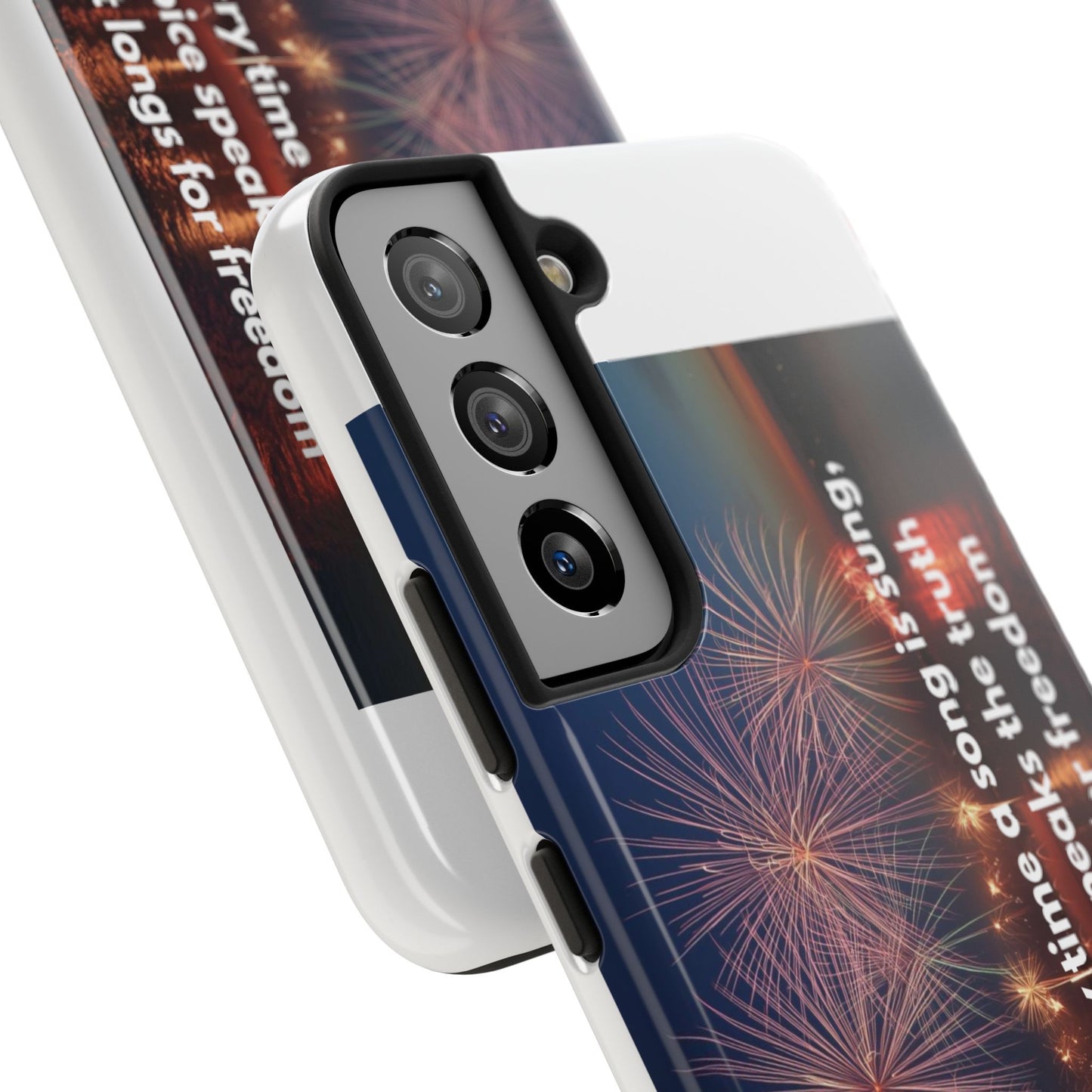 Patriotic Fireworks Tough Phone Case — "Freedom" Quote Protective Cover