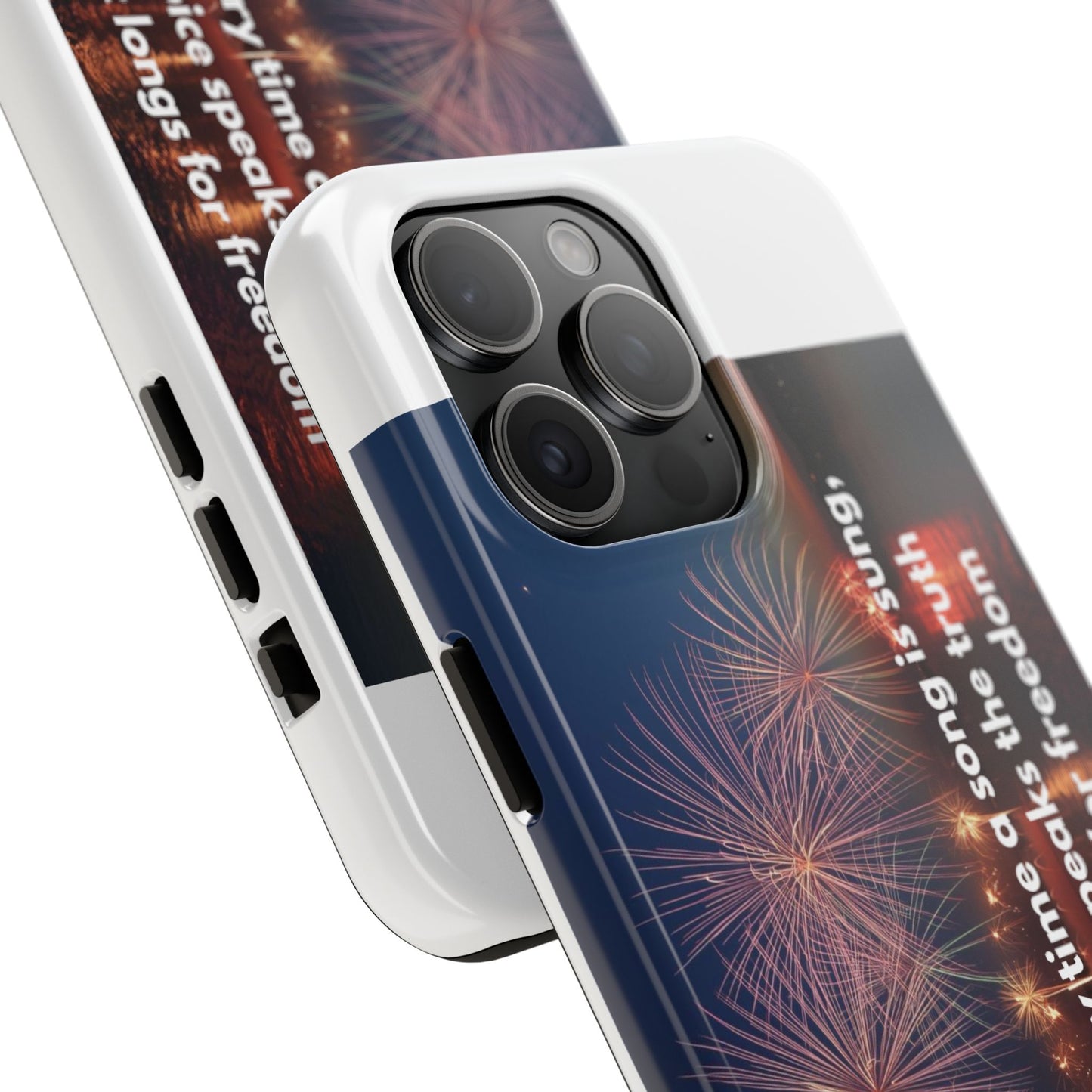 Patriotic Fireworks Tough Phone Case — "Freedom" Quote Protective Cover