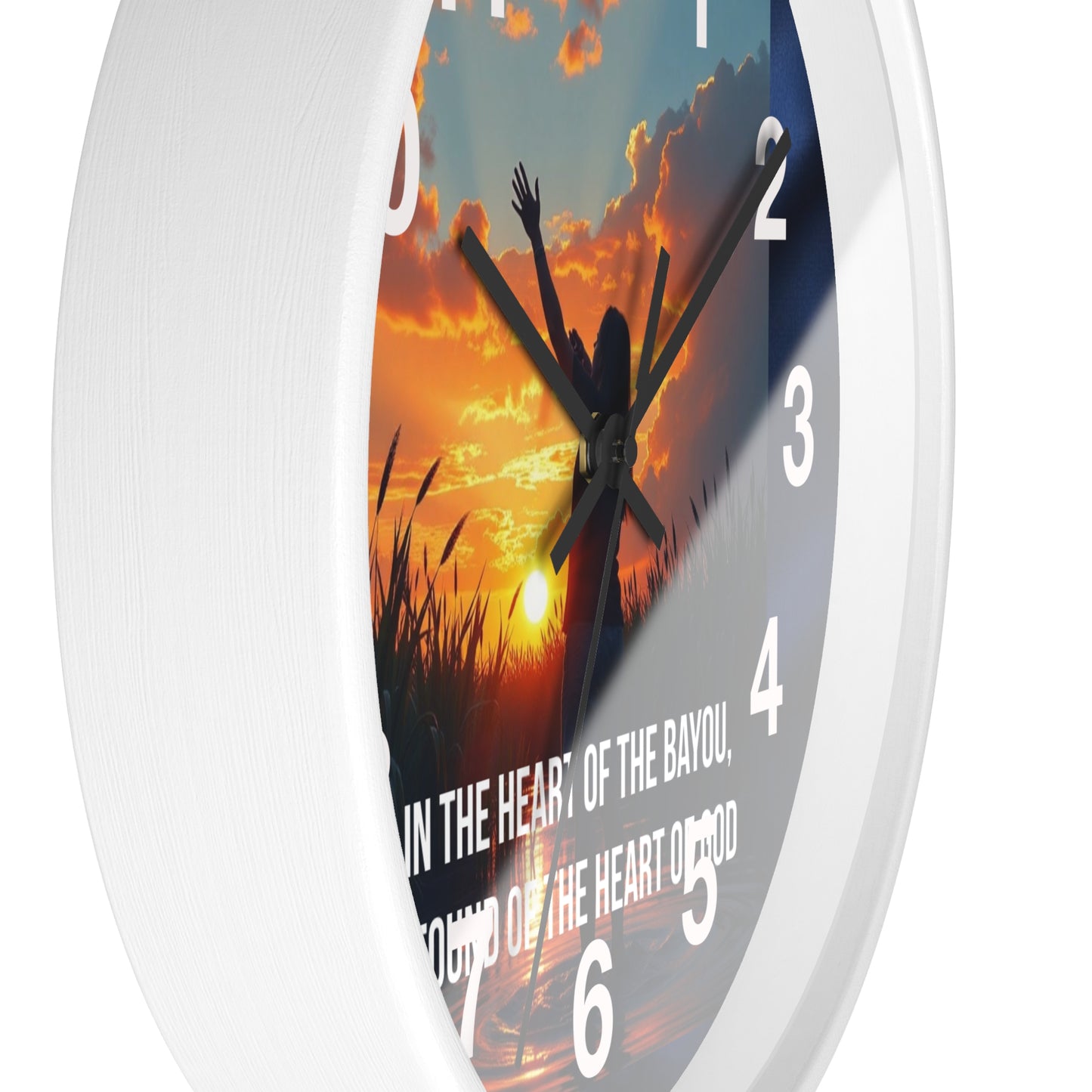 Bayou Sunset Wall Clock — "In the Heart of the Bayou, Found of the Heart of God"