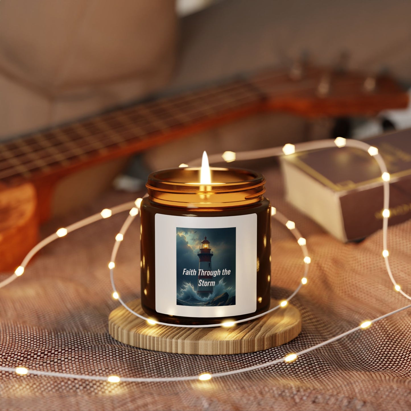 Faith Through the Storm Soy Candle — Amber Jar Inspirational Scented Candle