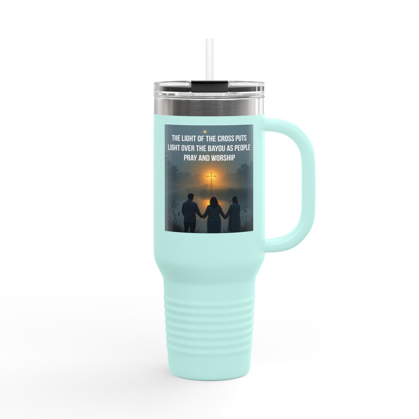 40oz Insulated Travel Mug — Inspirational Cross Light Prayer Design