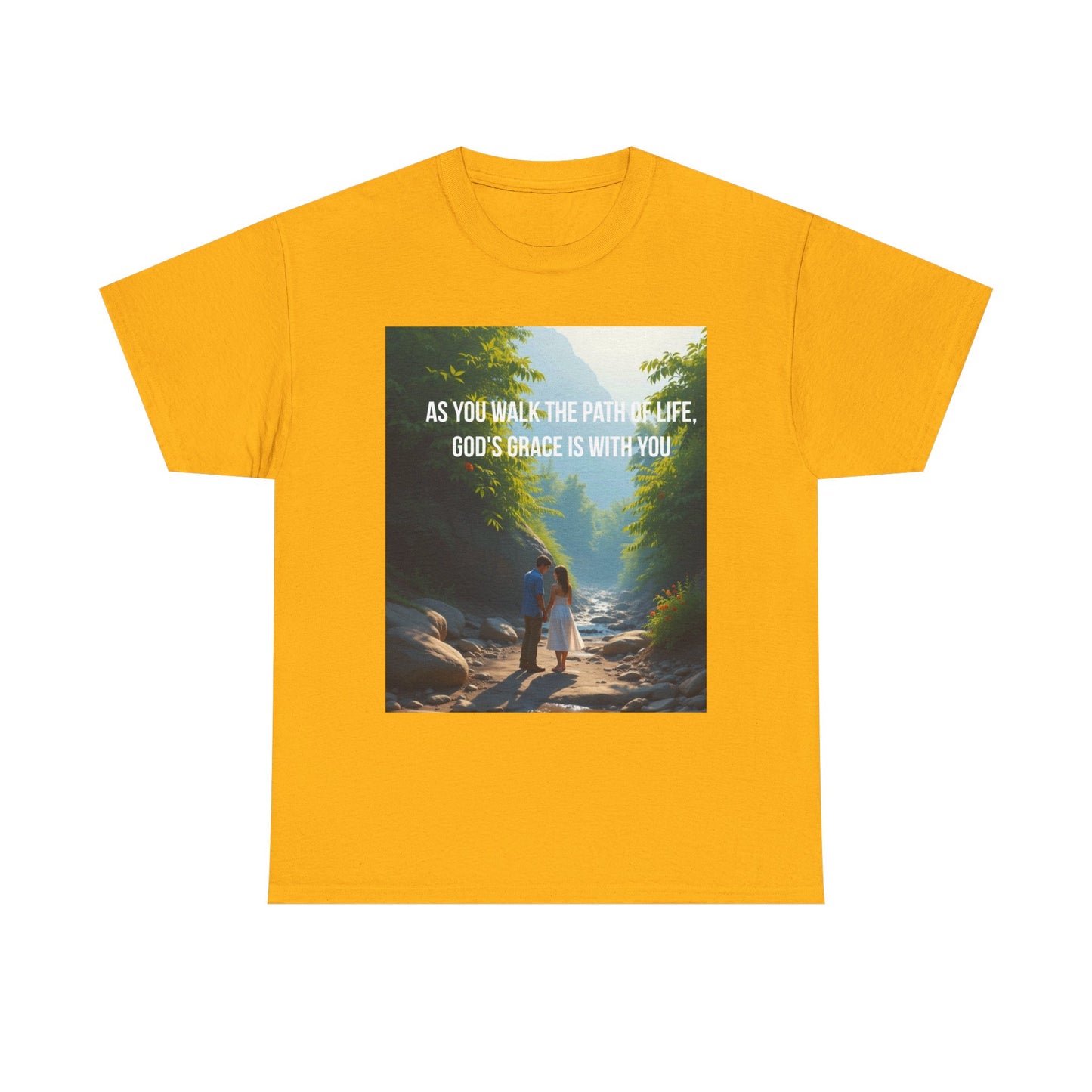 Faith-Inspired Nature T-Shirt — "As You Walk the Path of Life, God’s Grace Is With You"