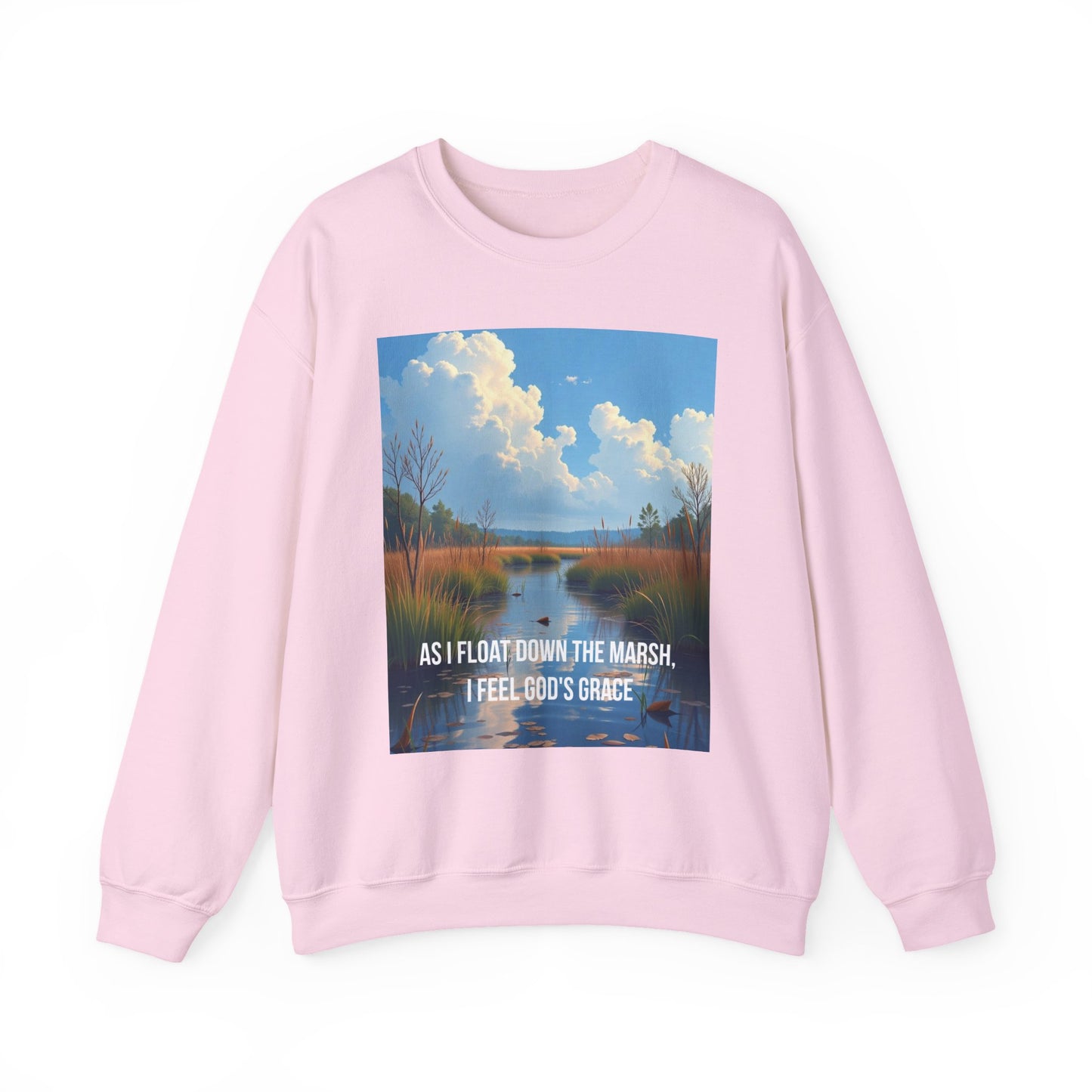 Sweatshirt — Marsh Scene with Lyrics "As I Float Down the Marsh, I Feel God's Grace"