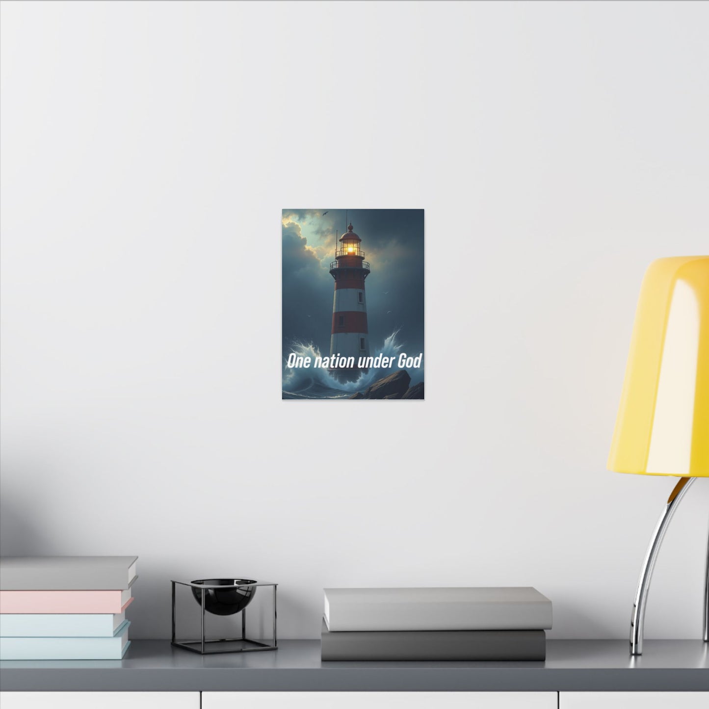 Lighthouse Matte Canvas Wall Art - "One Nation Under God" Patriotic Coastal Print