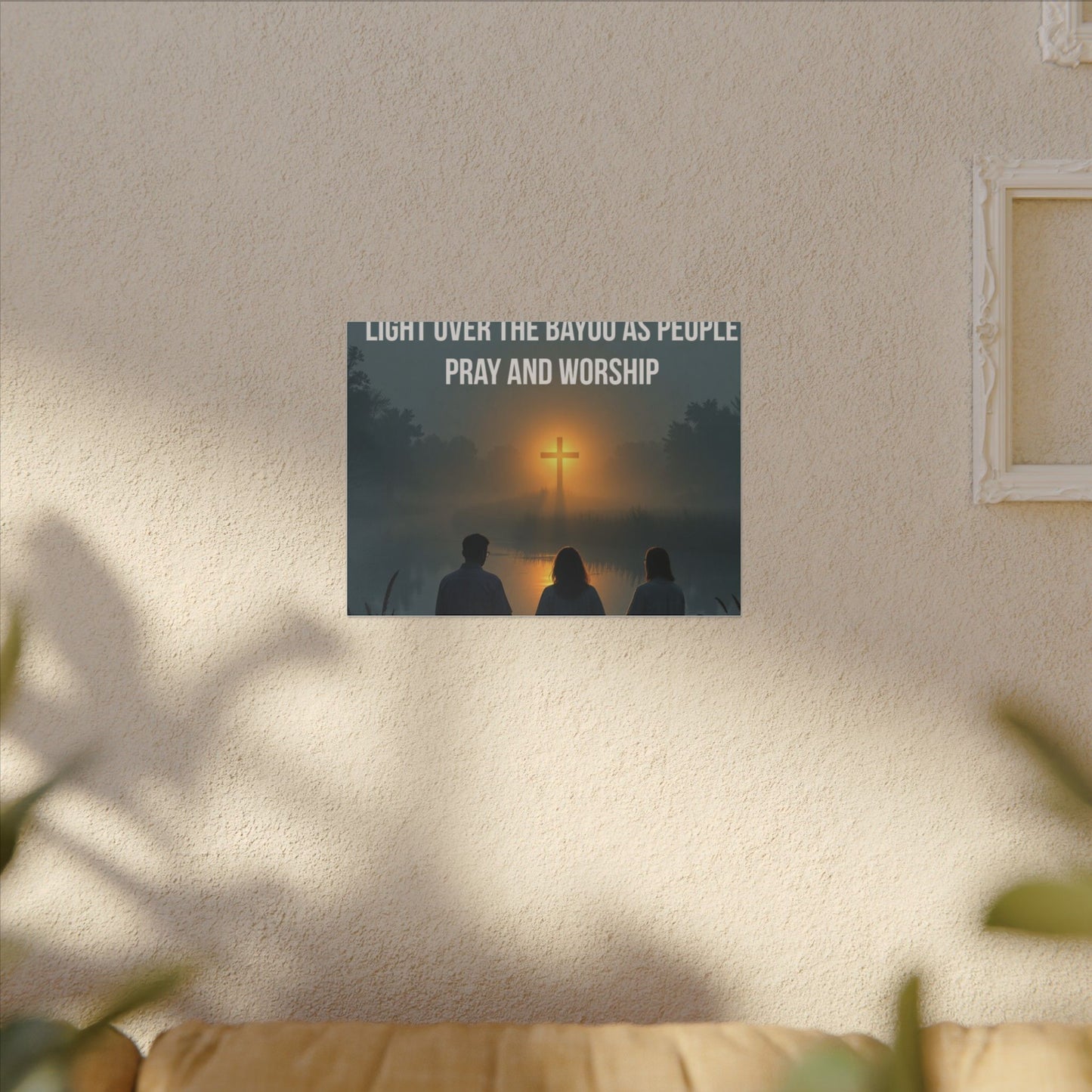 Faith Wall Art Canvas — “The Light of the Cross Puts Light Over the Bayou as People Pray and Worship”