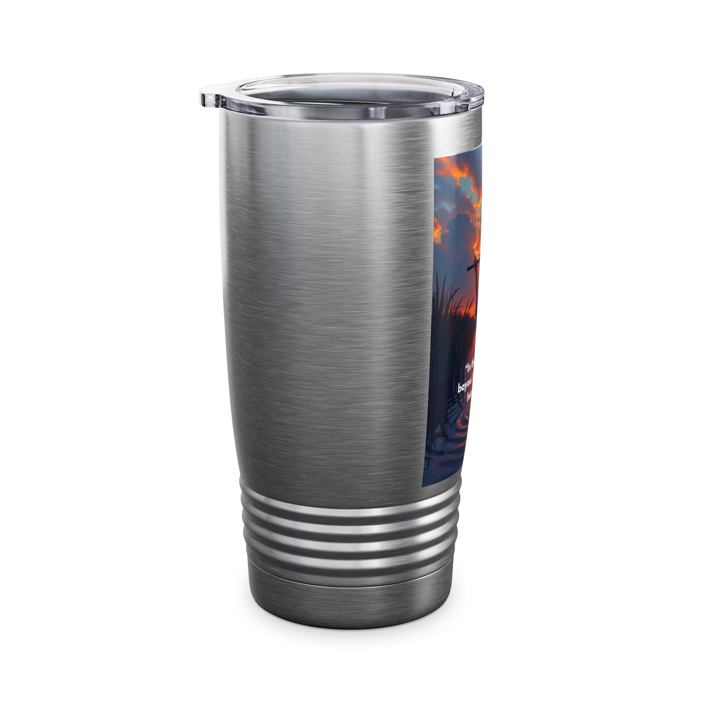 Inspirational Bayou Sunset Tumbler — 20oz Ringneck with 'In the quiet of the bayou, I discovered the heart of God'