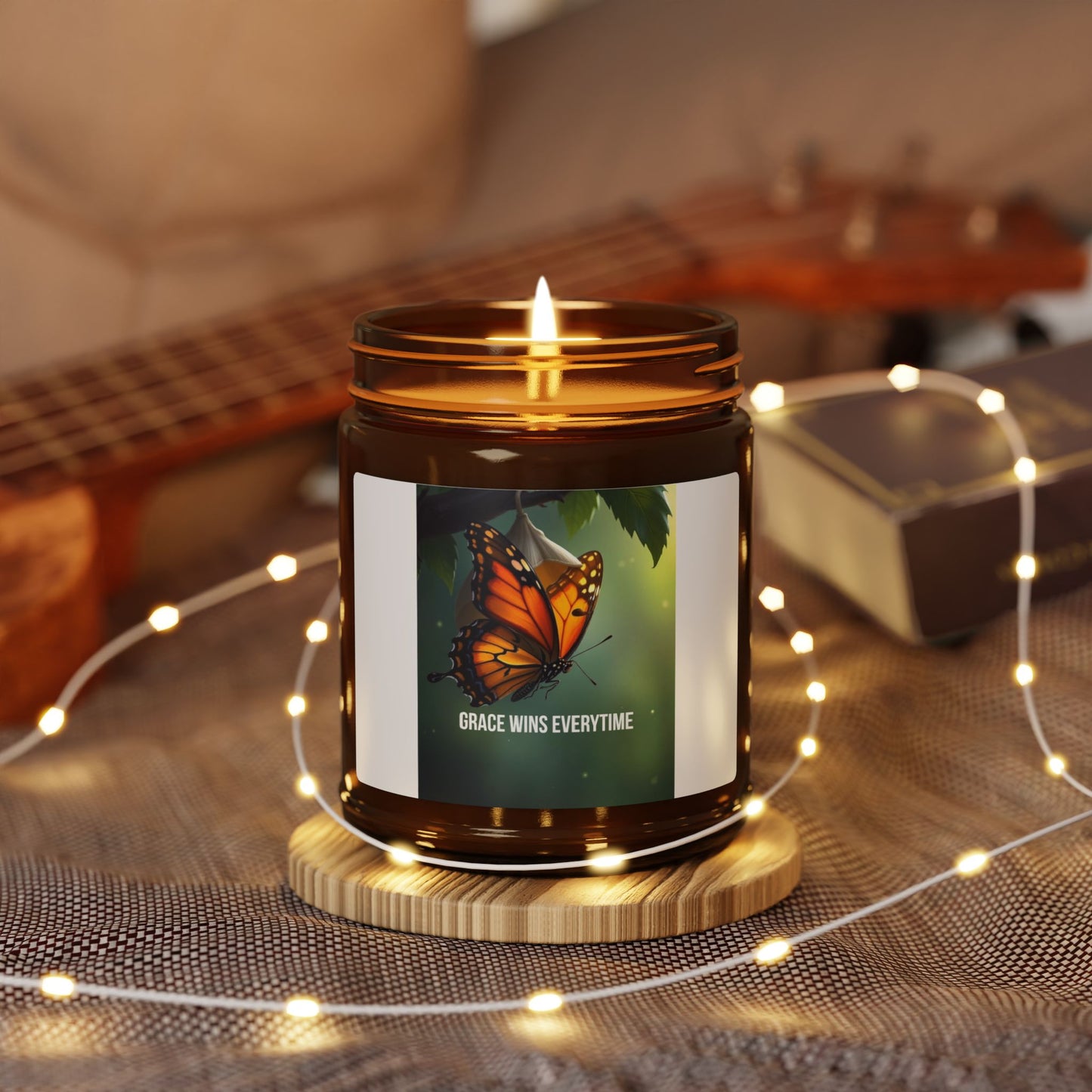 Butterfly Soy Candle — "Change Wins Every Time" Amber Jar