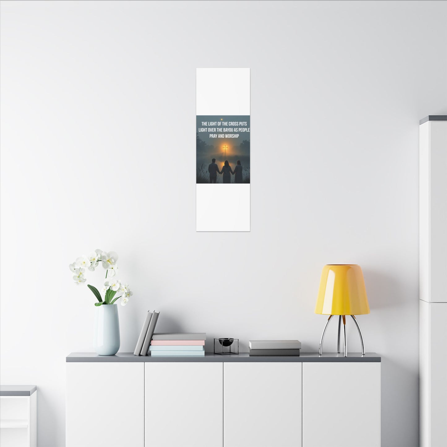 Faith Wall Art Canvas — “The Light of the Cross Puts Light Over the Bayou as People Pray and Worship”