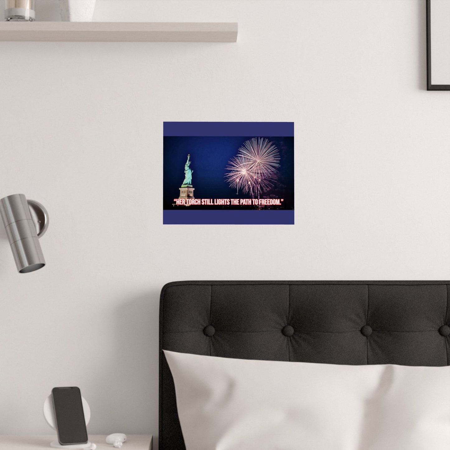 Statue of Liberty Fireworks Satin Poster — "Her Torch Still Lights the Path to Freedom"