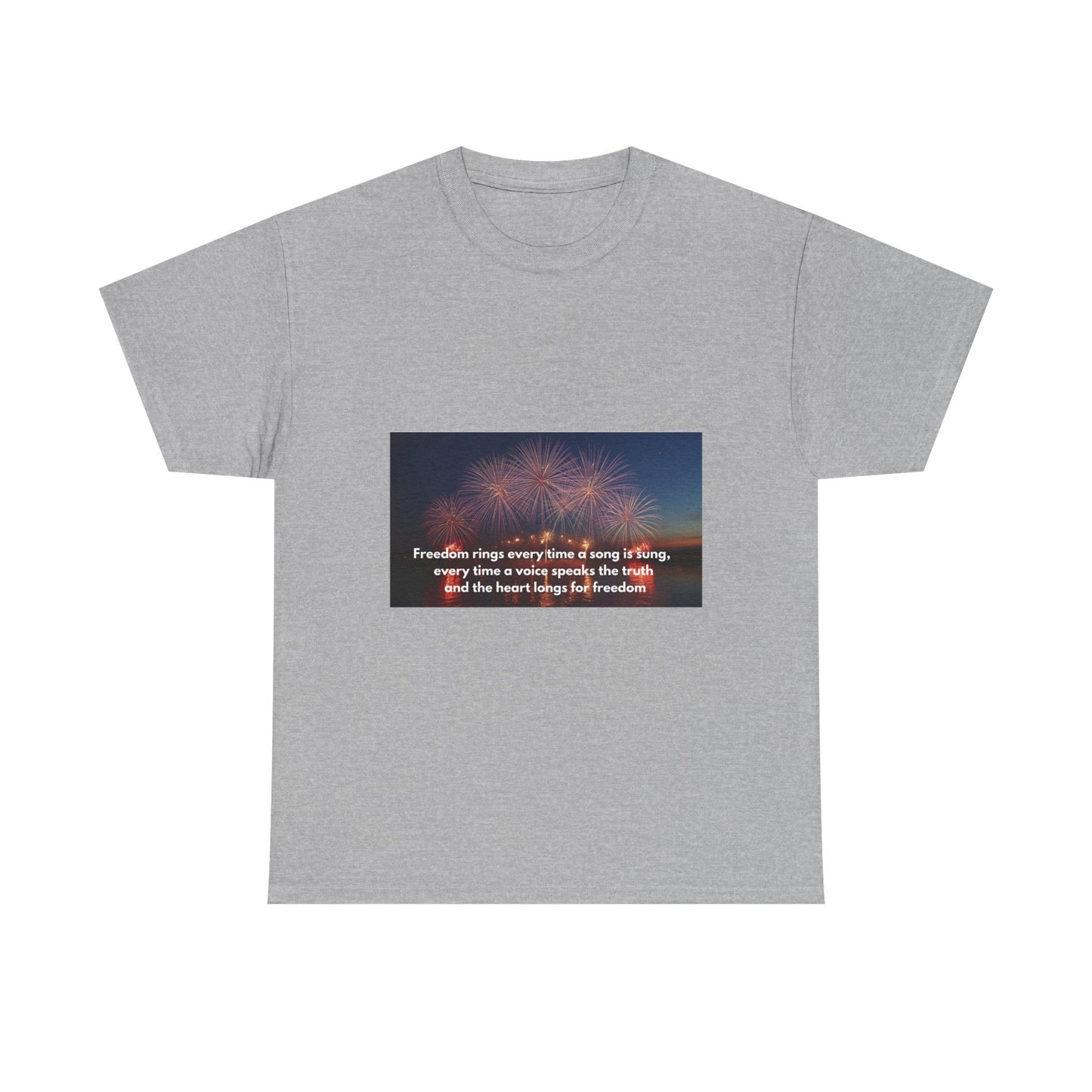 T-Shirt — Patriotic Fireworks Tee with 'Freedom Rings' Quote