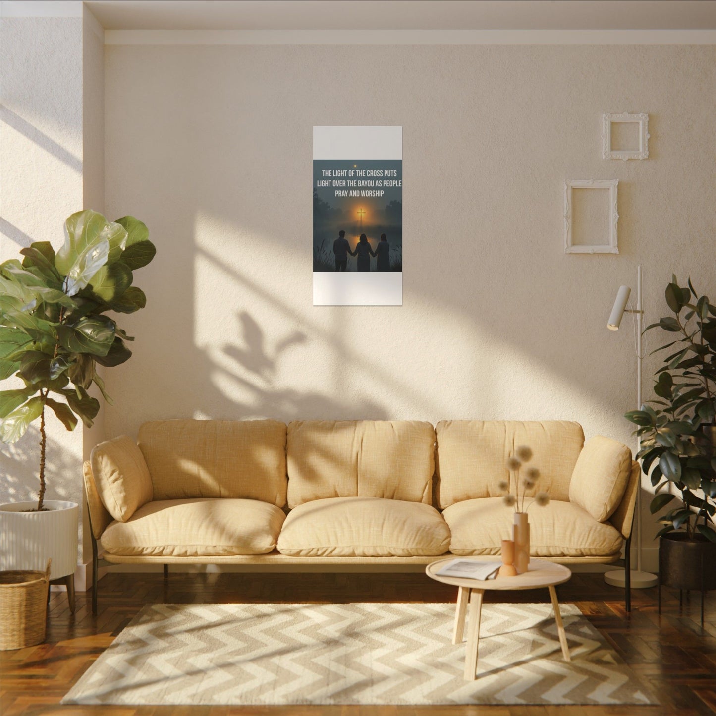 Faith Wall Art Canvas — “The Light of the Cross Puts Light Over the Bayou as People Pray and Worship”