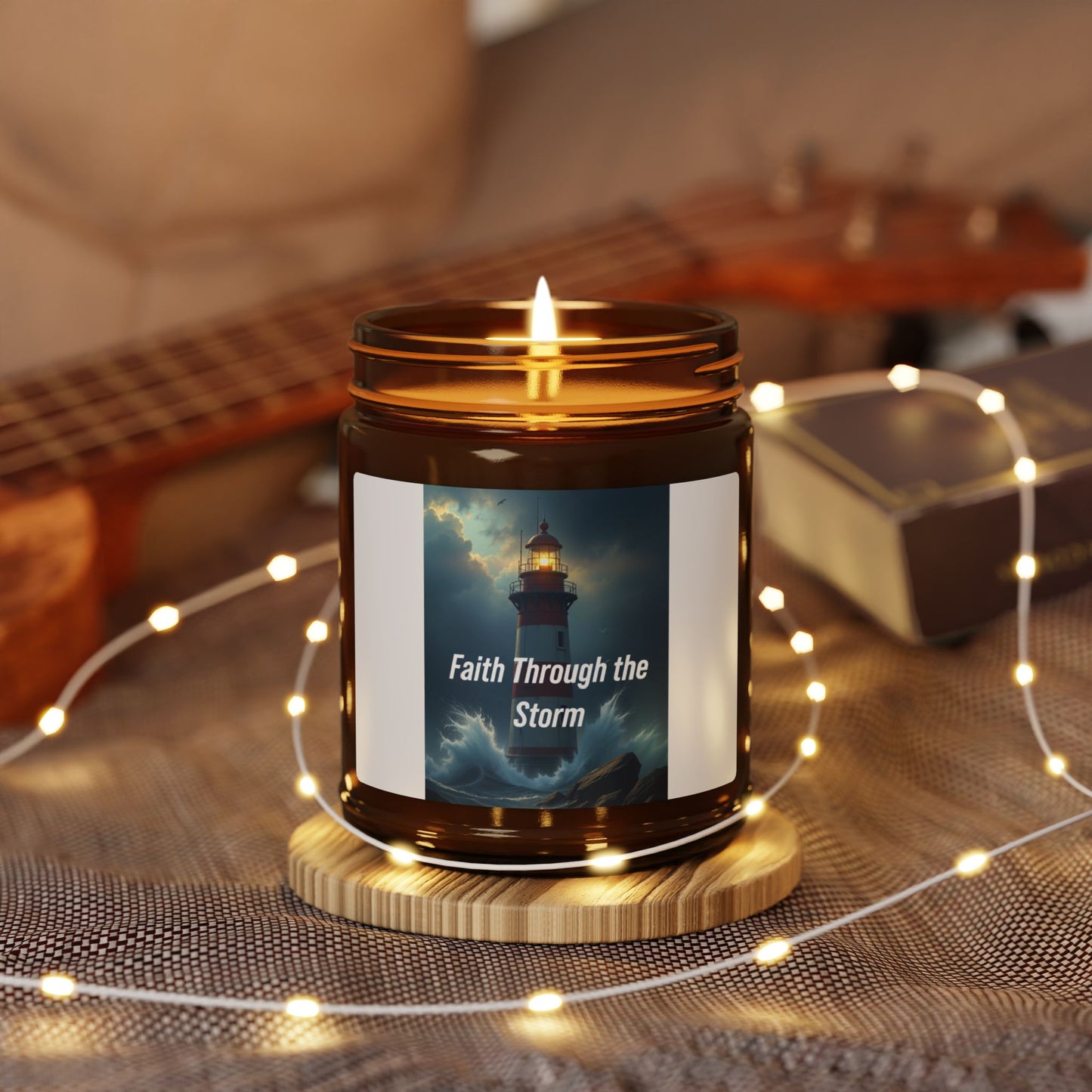Faith Through the Storm Soy Candle — Amber Jar Inspirational Scented Candle