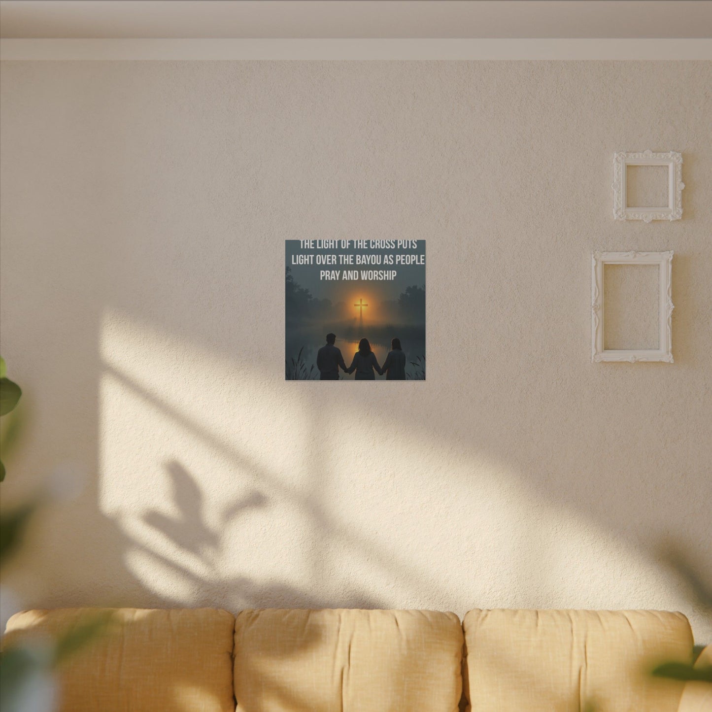 Faith Wall Art Canvas — “The Light of the Cross Puts Light Over the Bayou as People Pray and Worship”