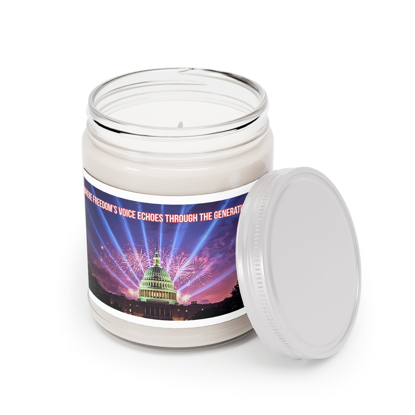 Patriotic Capitol 9oz Soy Candle — “Where Freedom’s Voice Echoes Through the Generations”