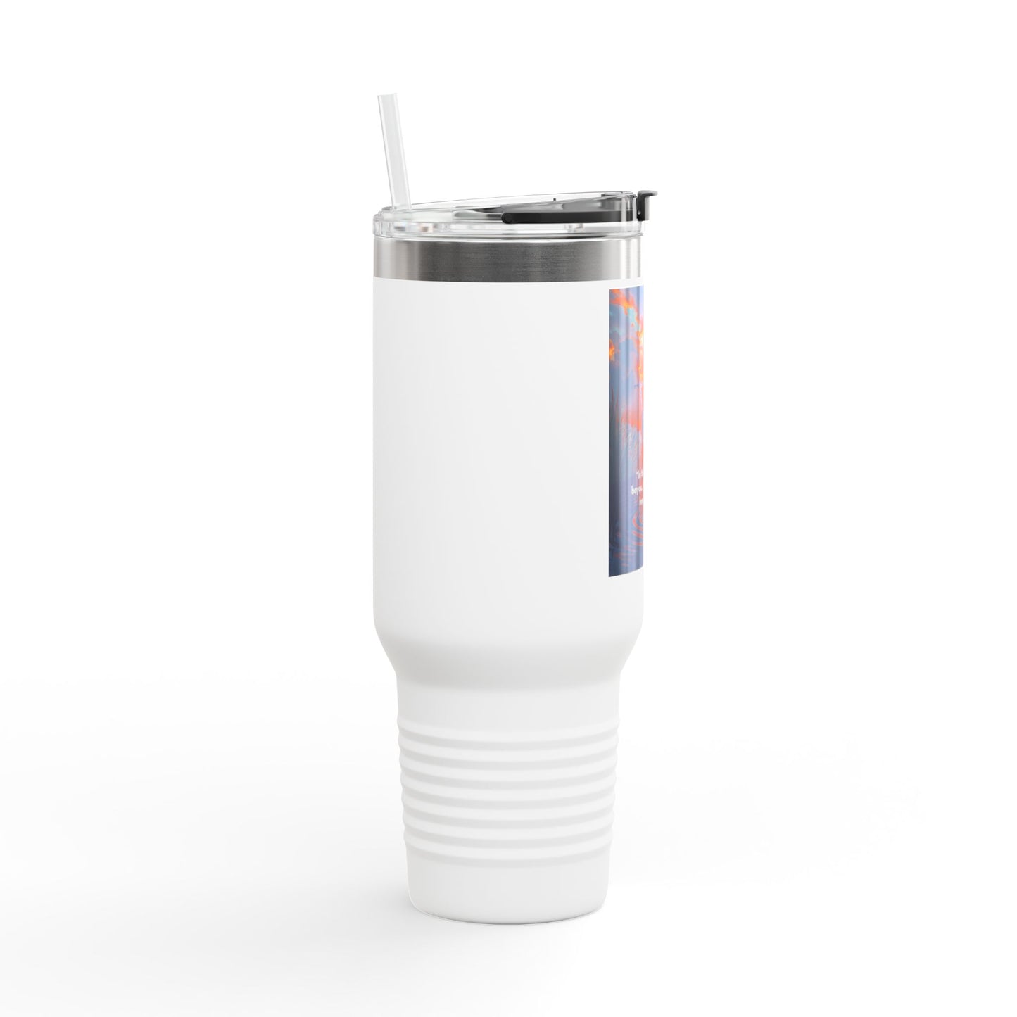 40oz Insulated Travel Mug — Christian Sunrise Design with Scripture Quote
