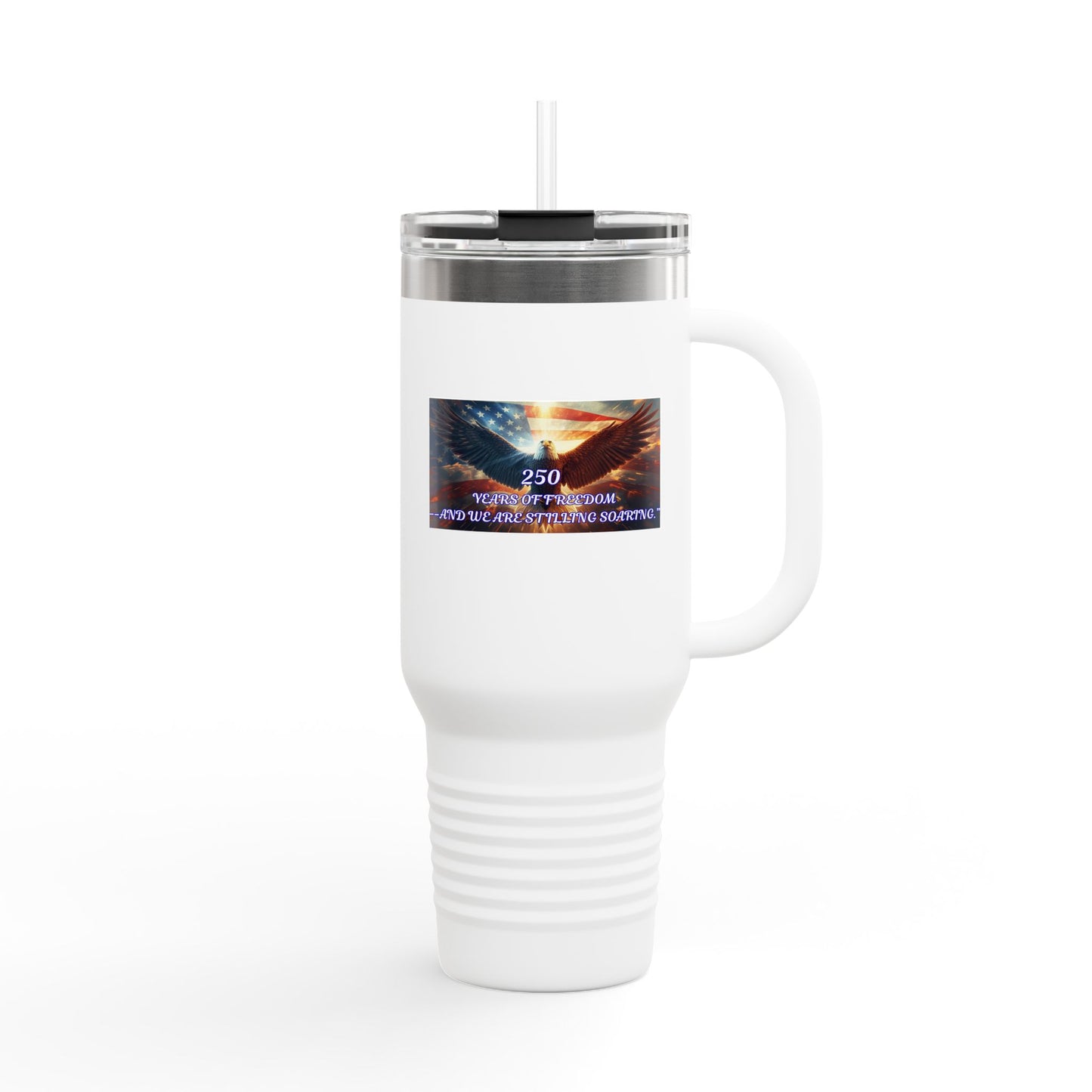 40oz Insulated Travel Mug — American Flag Eagle Graphic, Durable Stainless Steel Tumbler