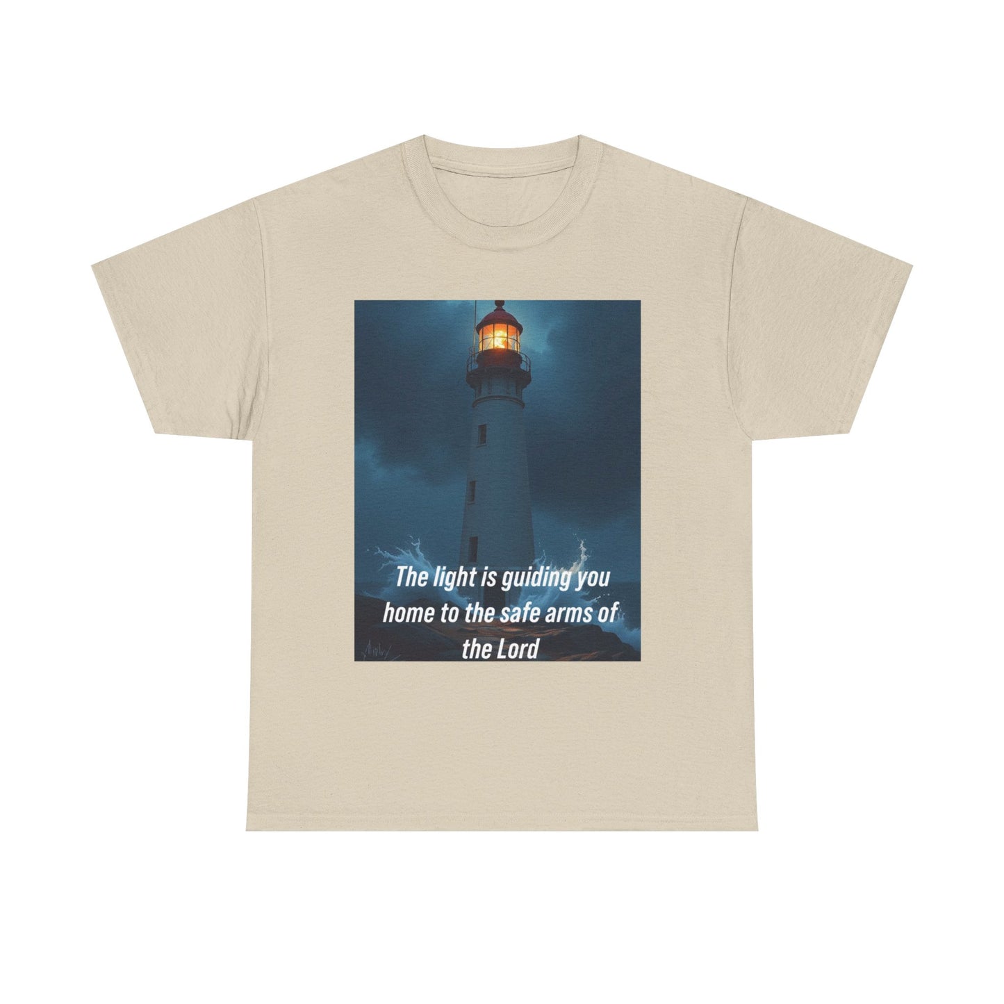 Christian Lighthouse T-Shirt — "The light is guiding you home to the safe arms of the Lord"