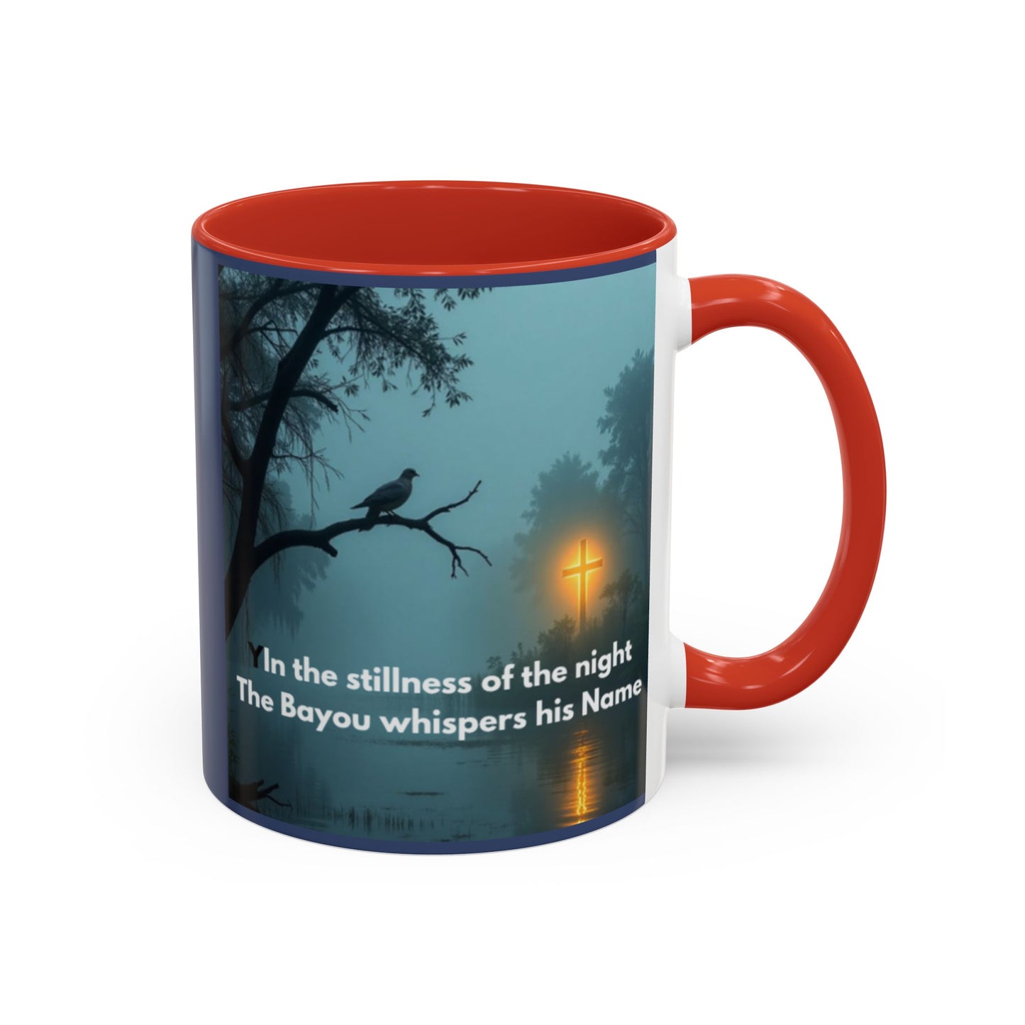 Coffee Mug — Bayou Night Scene with Cross & Quote (In the stillness of the night...)
