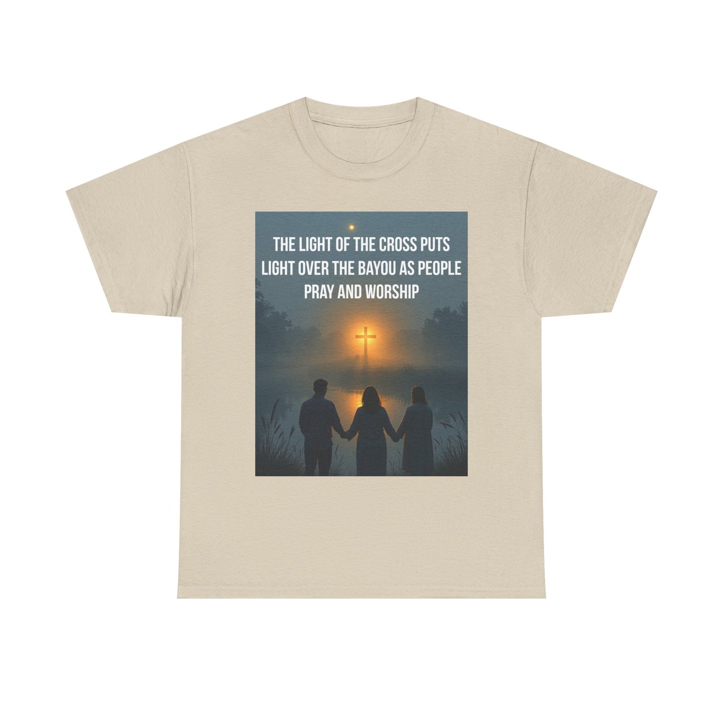 Christian Bayou Cross Tee — "The Light of the Cross Puts Light Over the Bayou" Faith T‑Shirt