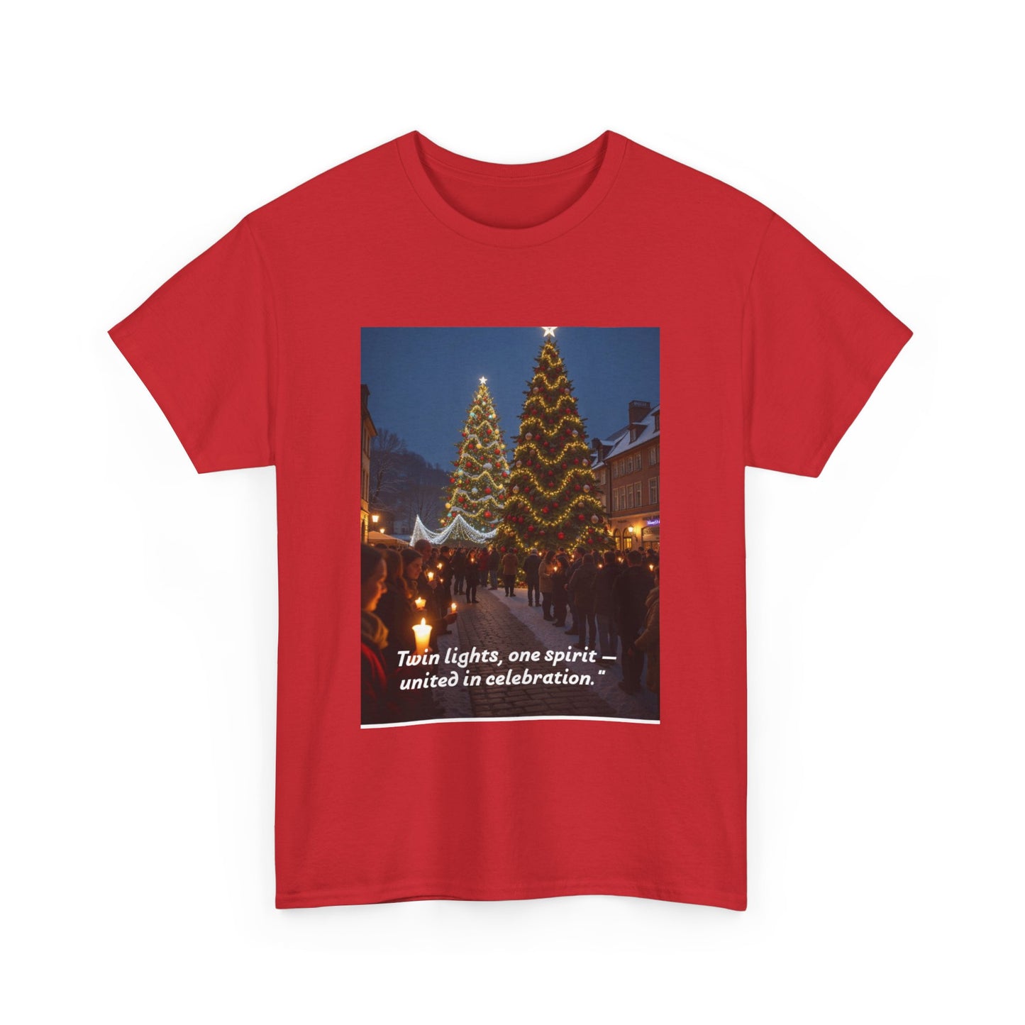 Unisex Heavy Cotton Tee - "Turn light, one spirit - unite in celebration", Holiday Shirt, Christmas Tee, Family Gathering, Festive [...]