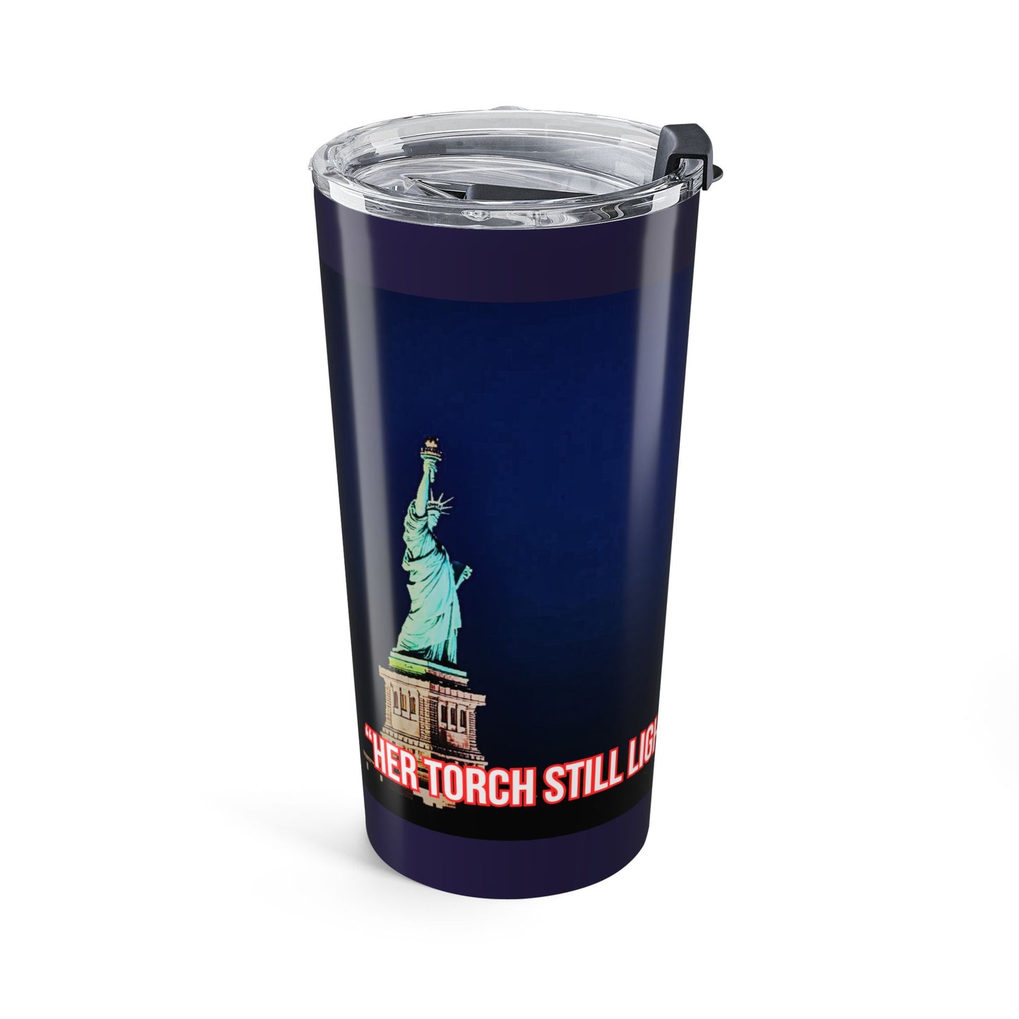 20oz Tumbler - Patriotic Fireworks & Statue of Liberty Travel Mug ("Freedom" Quote)