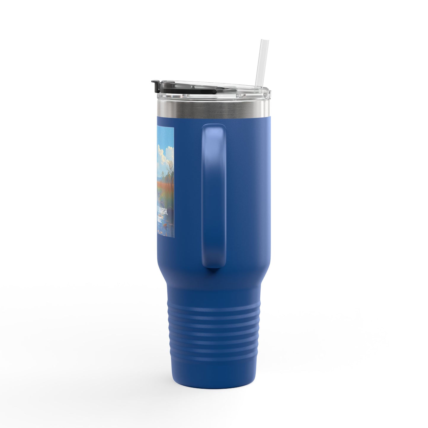 40oz Insulated Travel Mug — Scenic Marsh Landscape with Quote