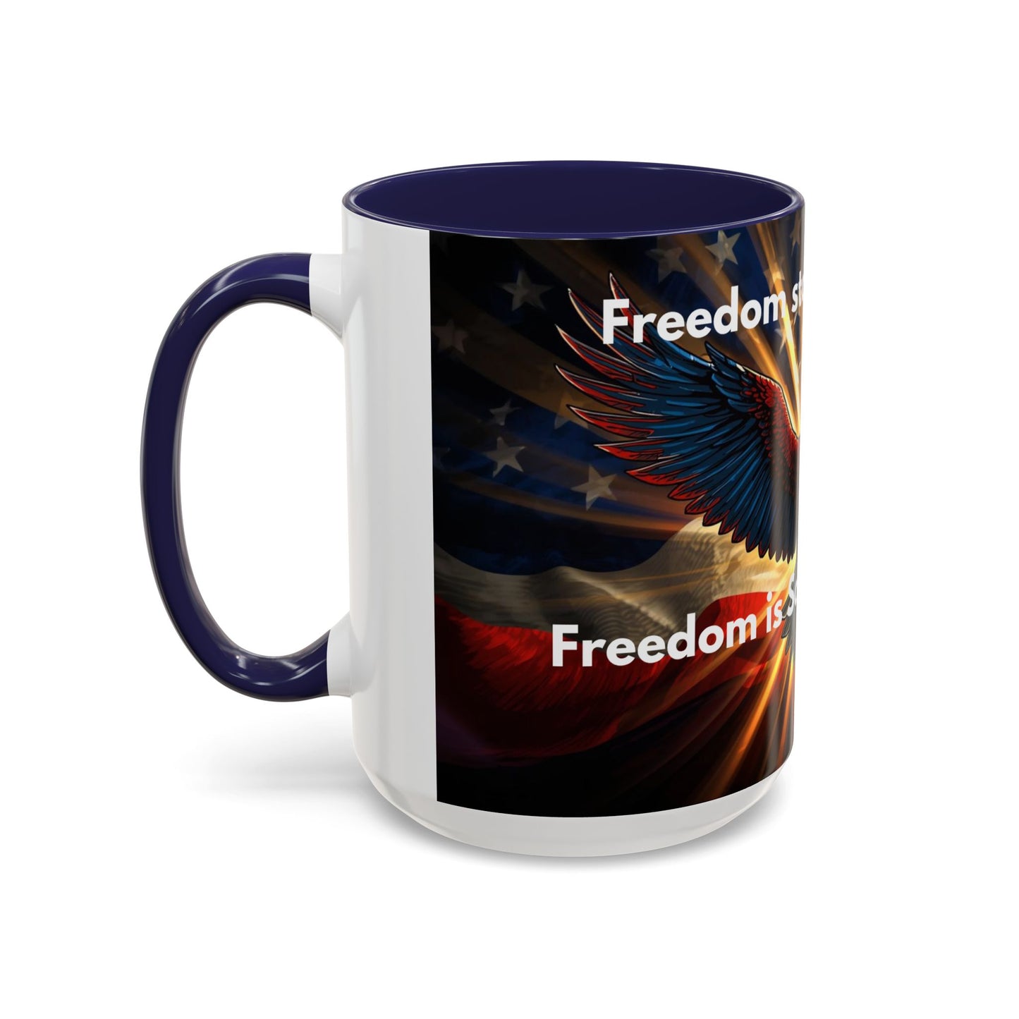 Patriotic Eagle Coffee Mug — "Freedom Stands Strong" Accent 11/15oz