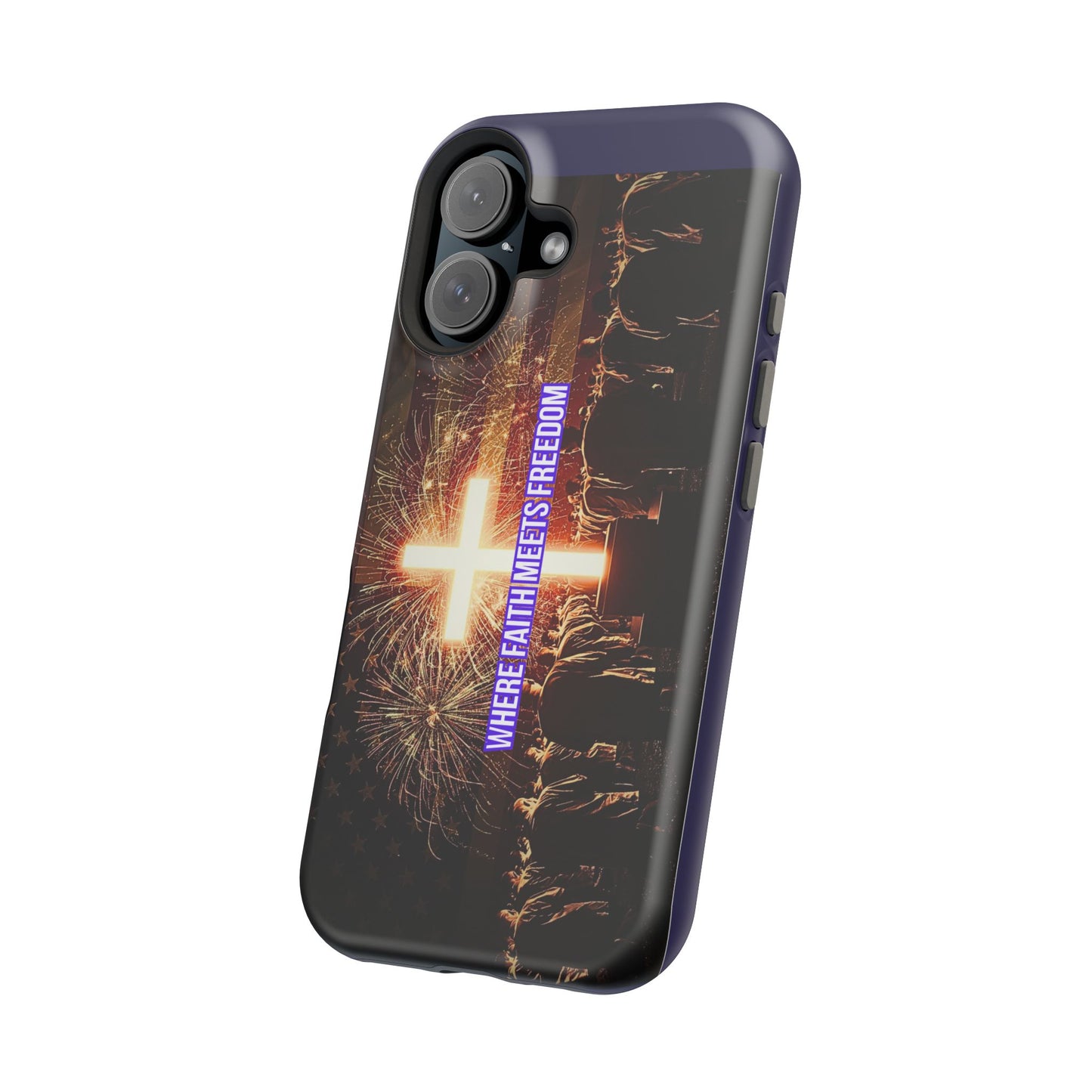 Christian Cross iPhone Case — “Where Faith Meets Freedom” Magnetic Impact-Resistant Phone Case